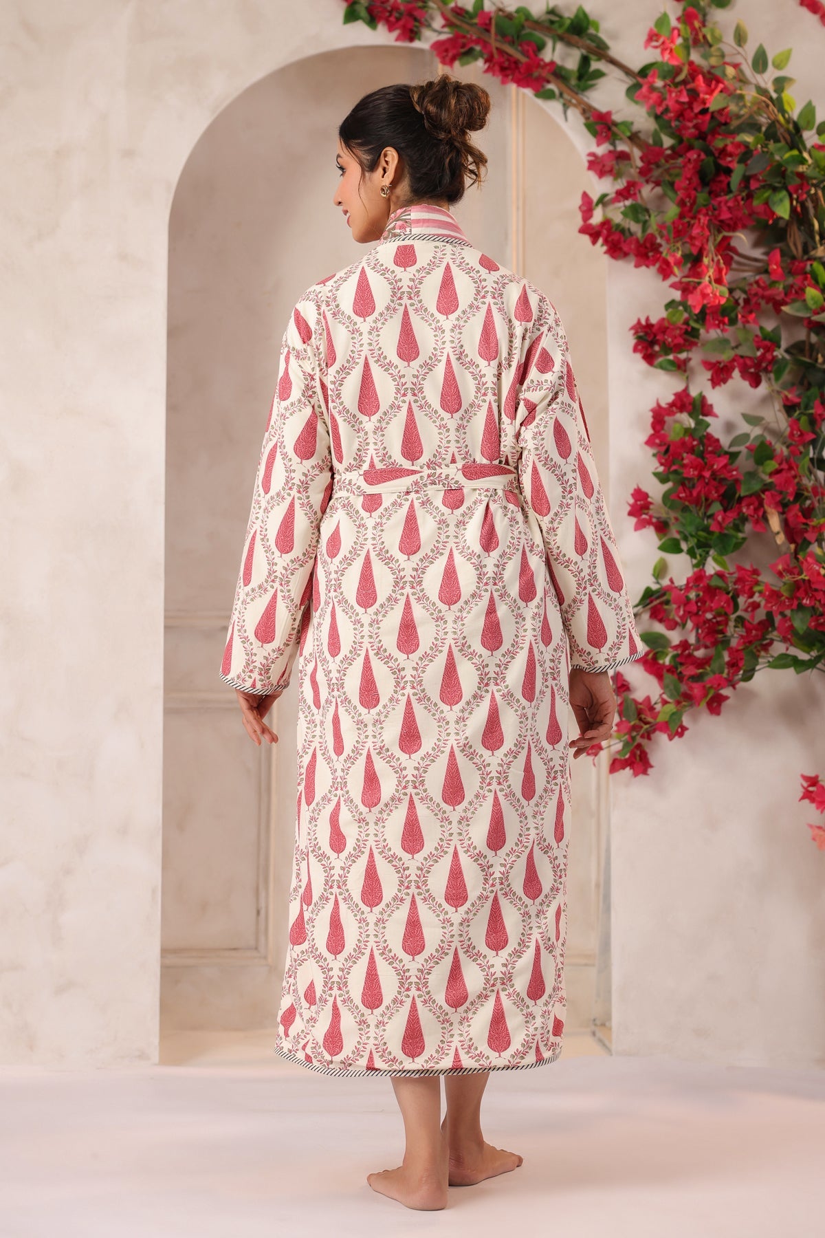 Pink Stripes Printed Reversible Quilted Robes