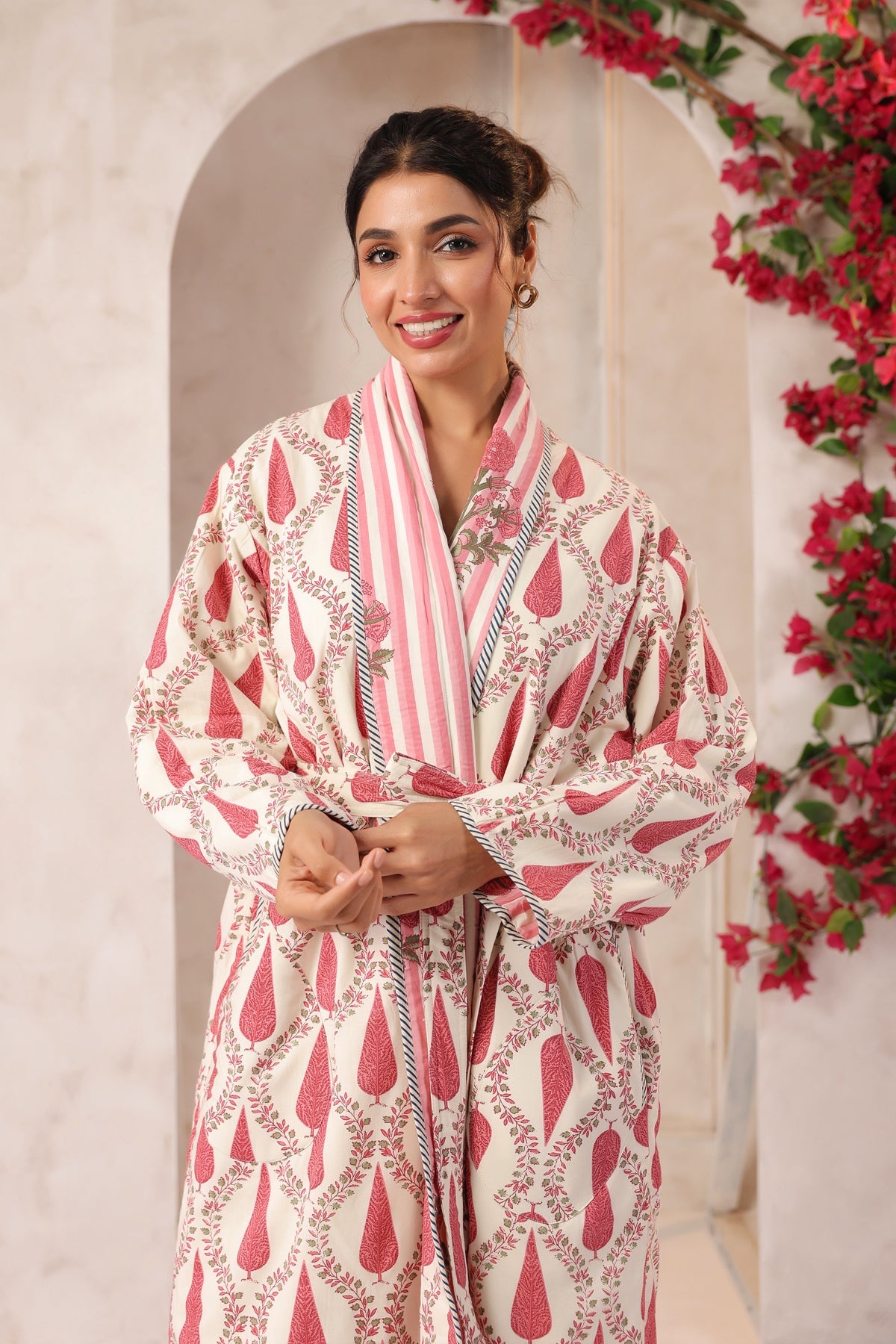 Pink Stripes Printed Reversible Quilted Robes