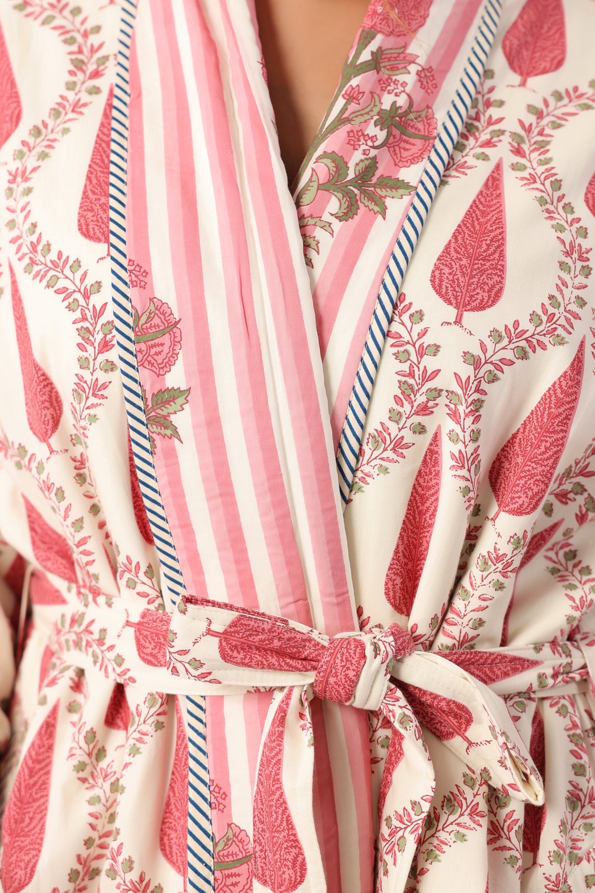 Pink Stripes Printed Reversible Quilted Robes