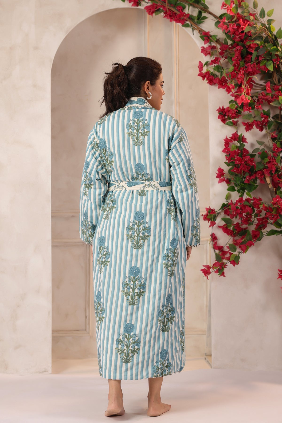 Blue Stripes Printed Reversible Quilted Robes