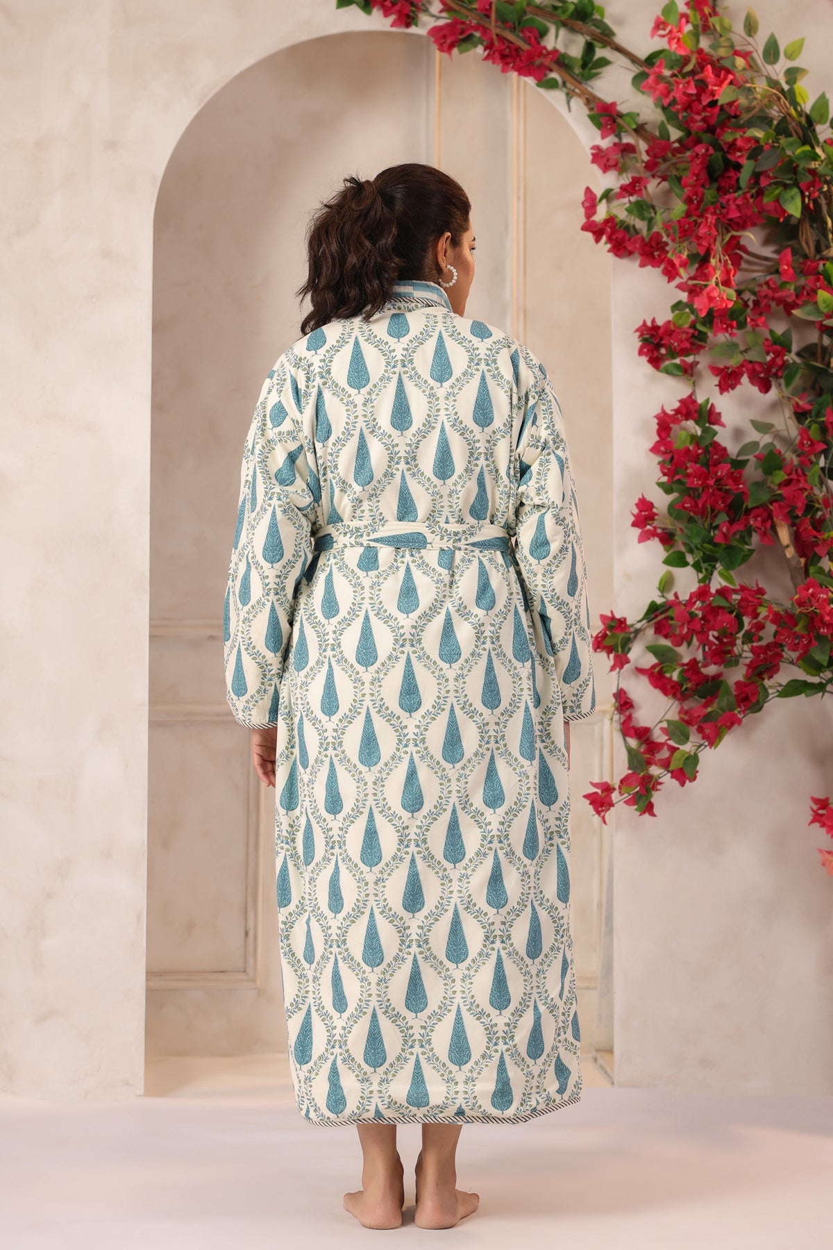 Blue Stripes Printed Reversible Quilted Robes