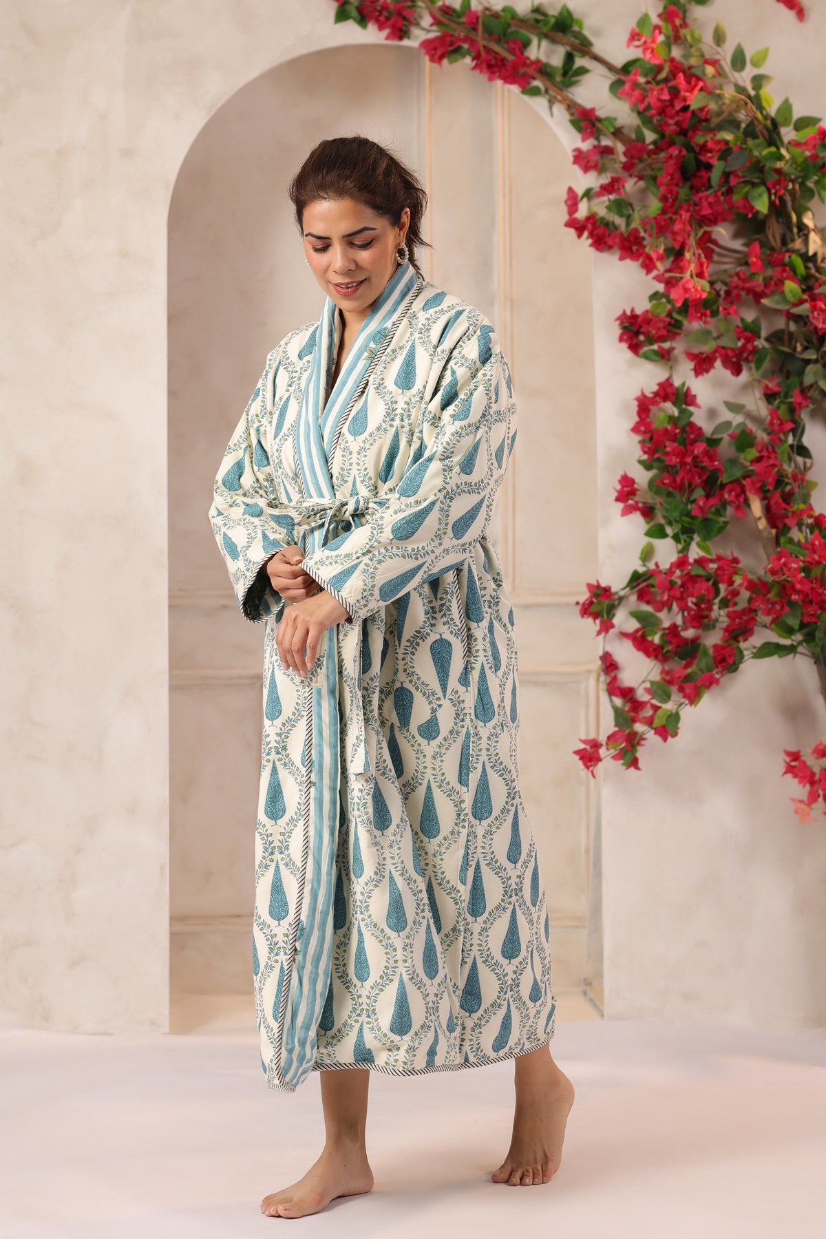 Blue Stripes Printed Reversible Quilted Robes