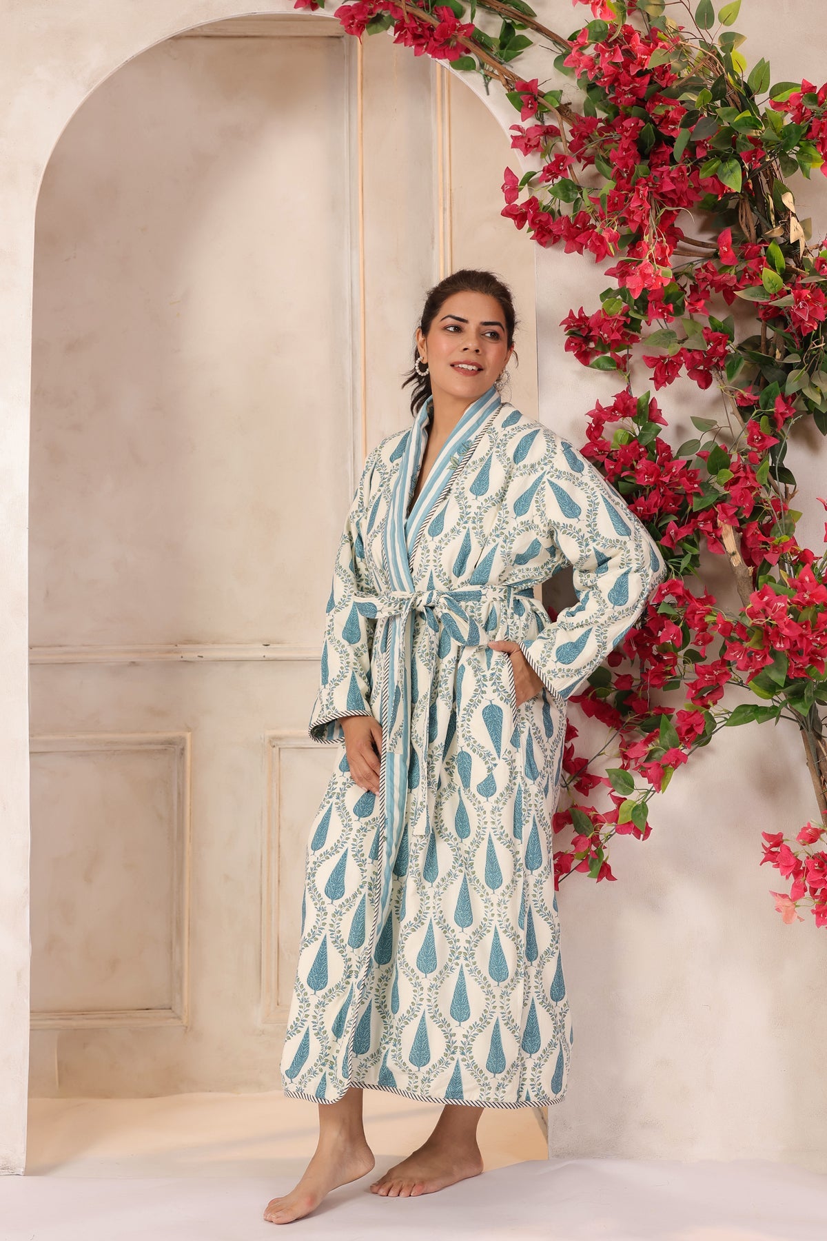 Blue Stripes Printed Reversible Quilted Robes