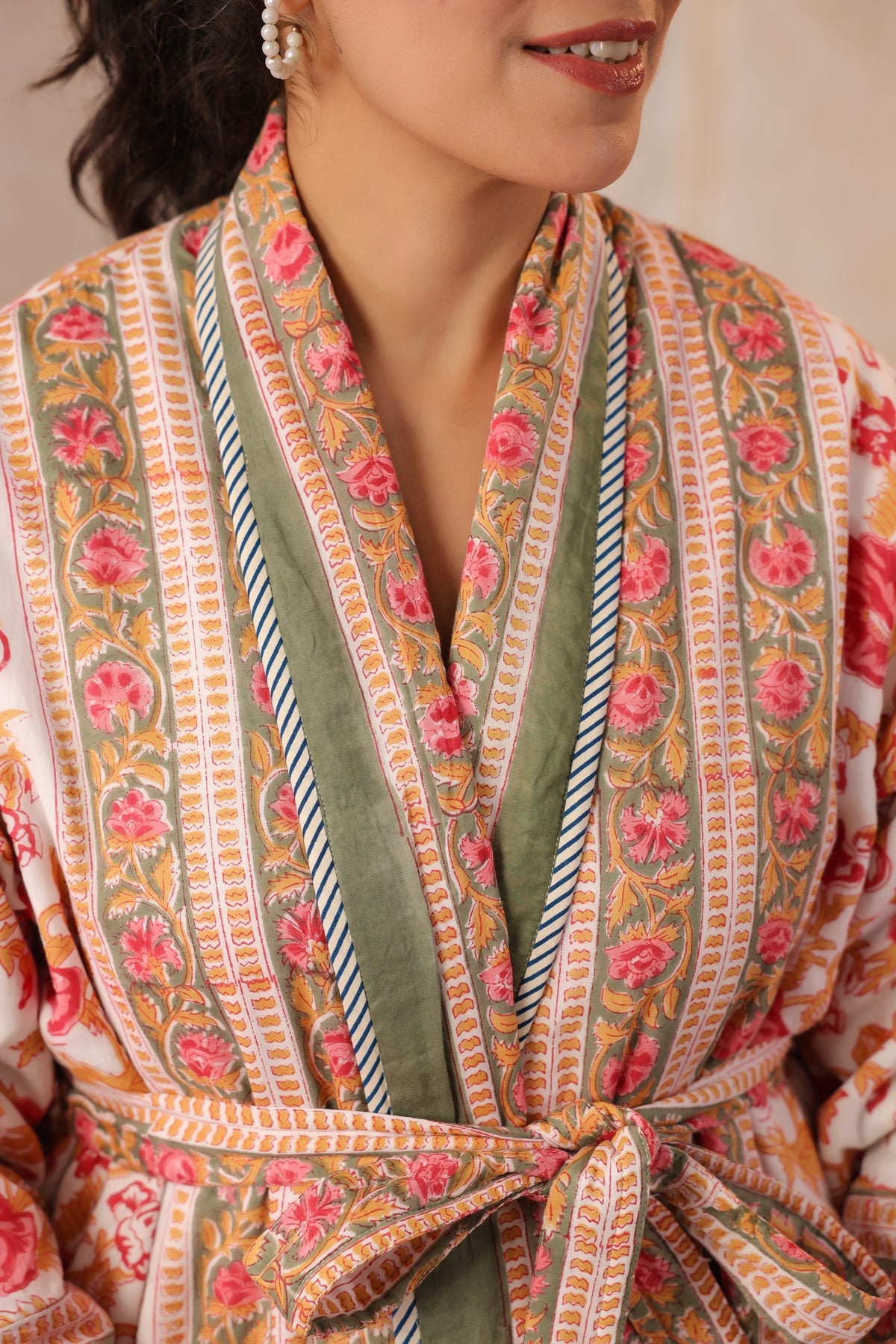 Green Floral Rose Printed Reversible Quilted Robes