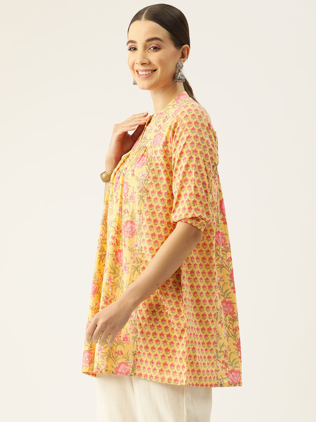 Yellow Ethnic Motifs Printed Kurti