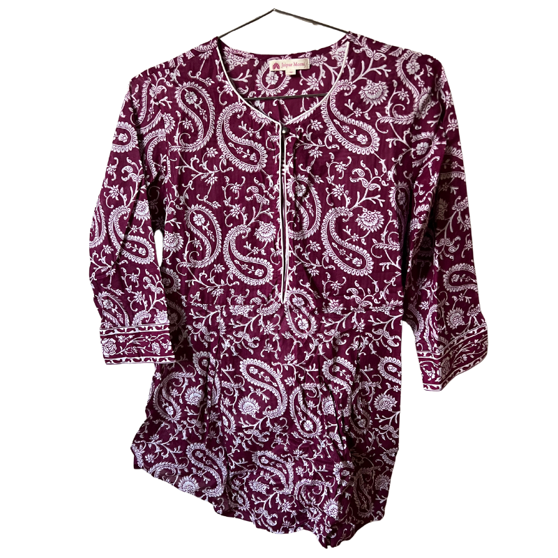 SAMPLE | Paisley 3/4 Sleeve Tunic | Wine Size M