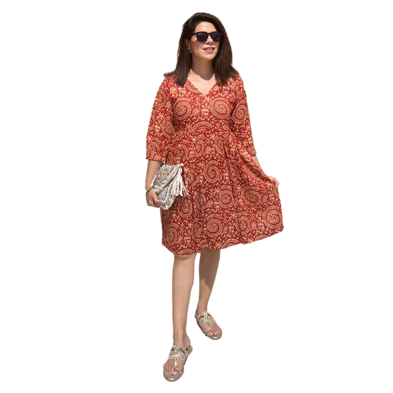 Hawa Mahal Dress | Rust Red