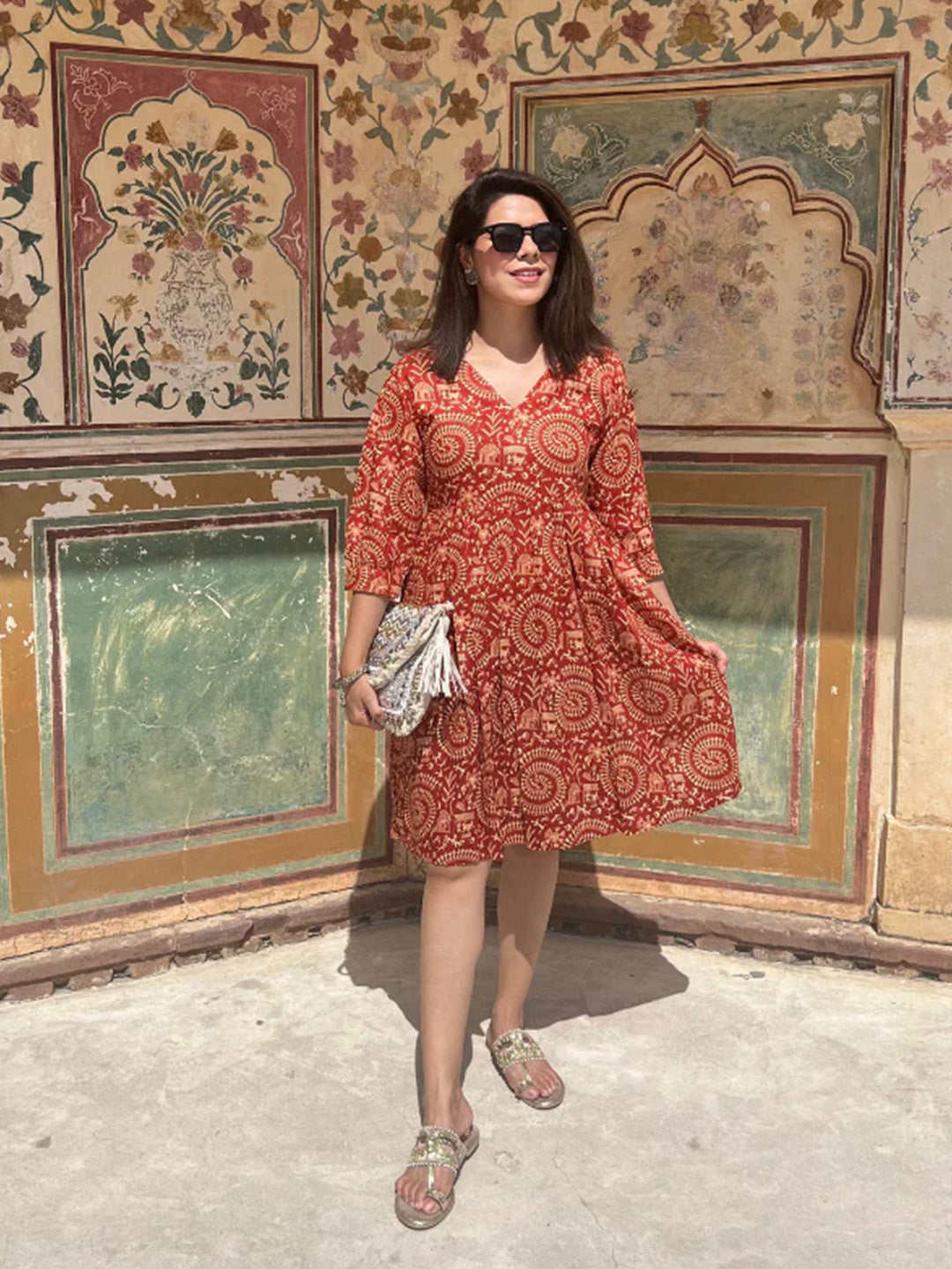 Hawa Mahal Dress | Rust Red
