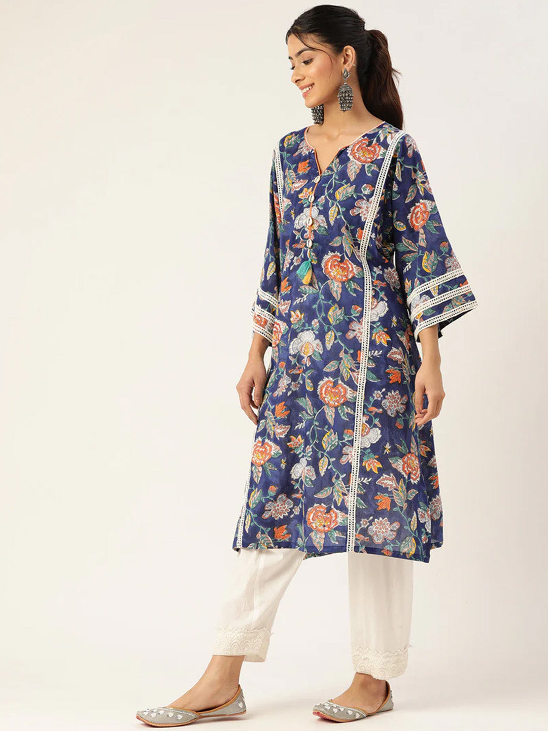 Navy Blue Printed Afghani Chogha