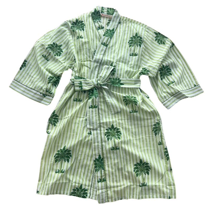 SECONDS | Block Print Cotton Robe | Summer Palms | No Beltloops