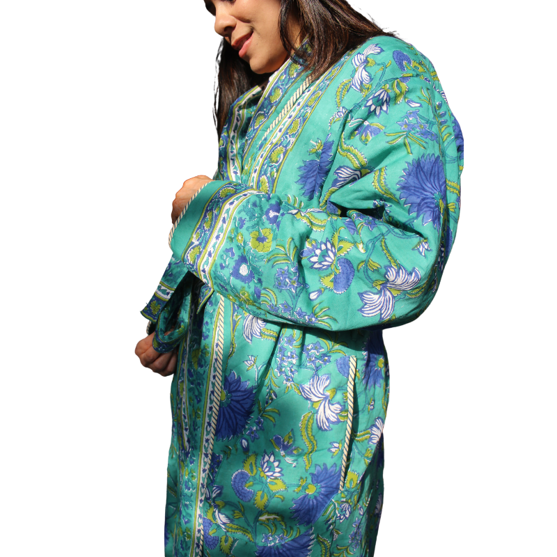 Vintage Floral Quilted Cotton Robe