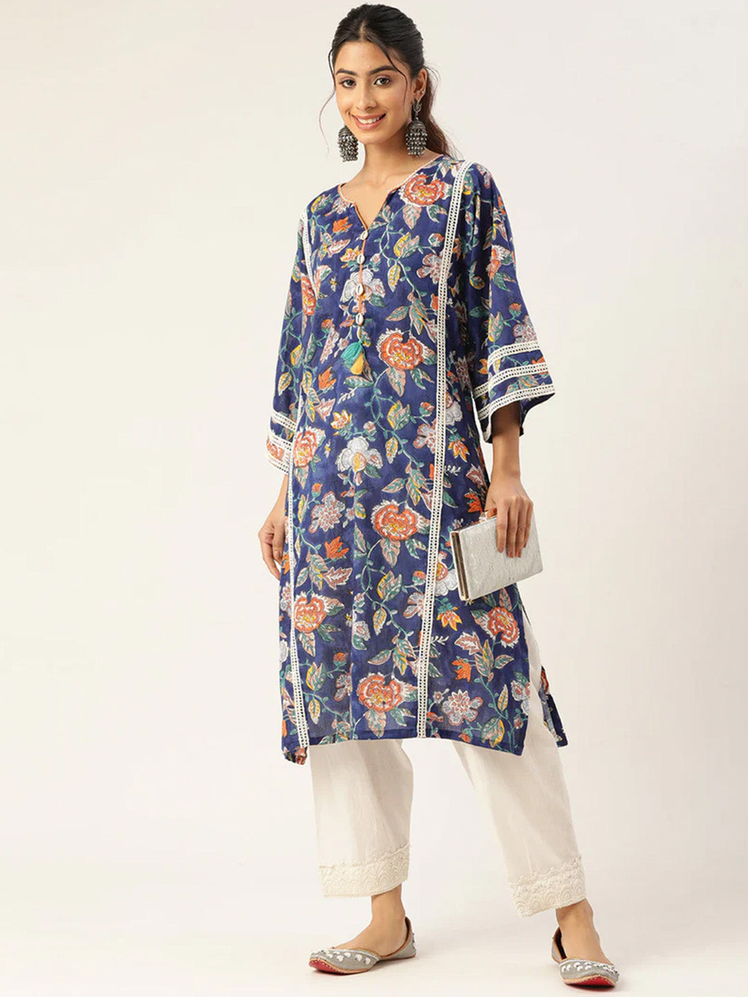 Navy Blue Printed Afghani Chogha