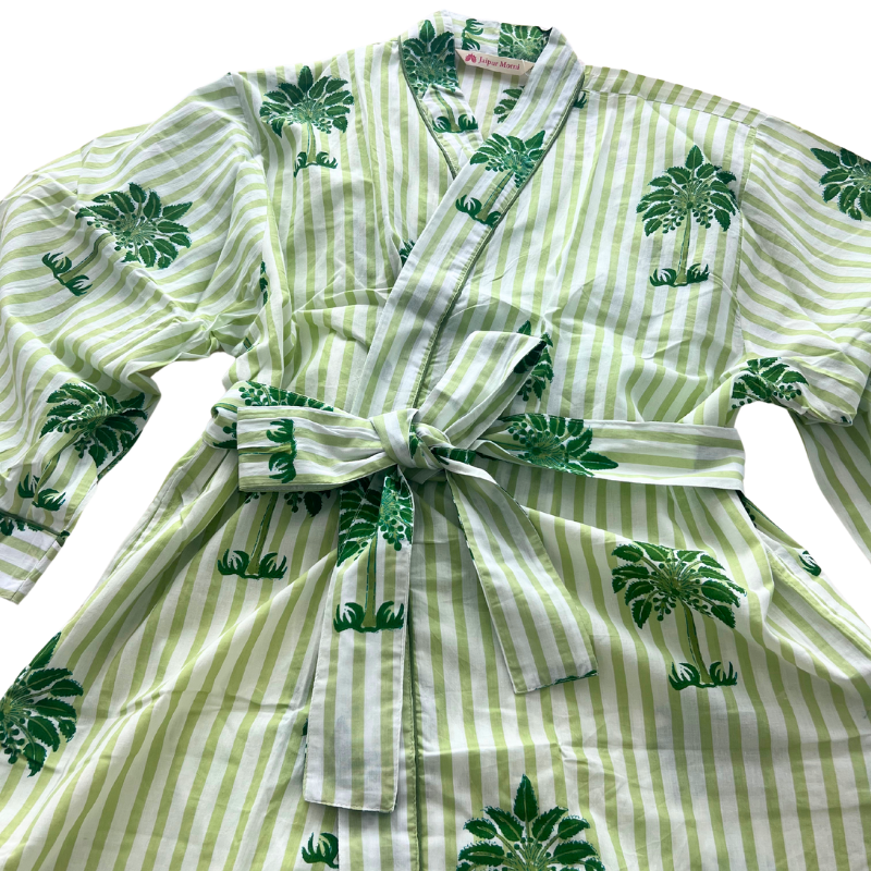 SECONDS | Block Print Cotton Robe | Summer Palms | No Beltloops