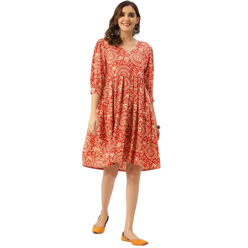 Hawa Mahal Dress | Rust Red