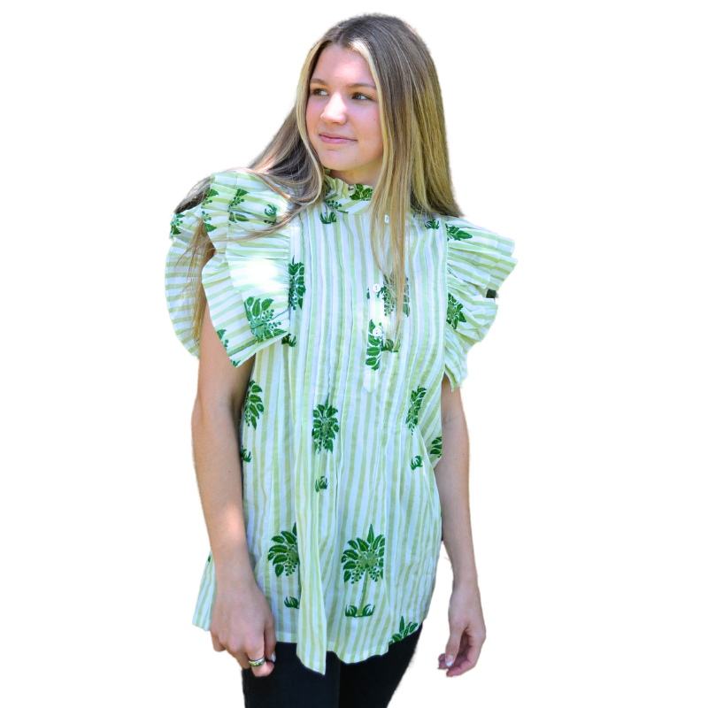 Ruffle Sleeve Top | Summer Palms