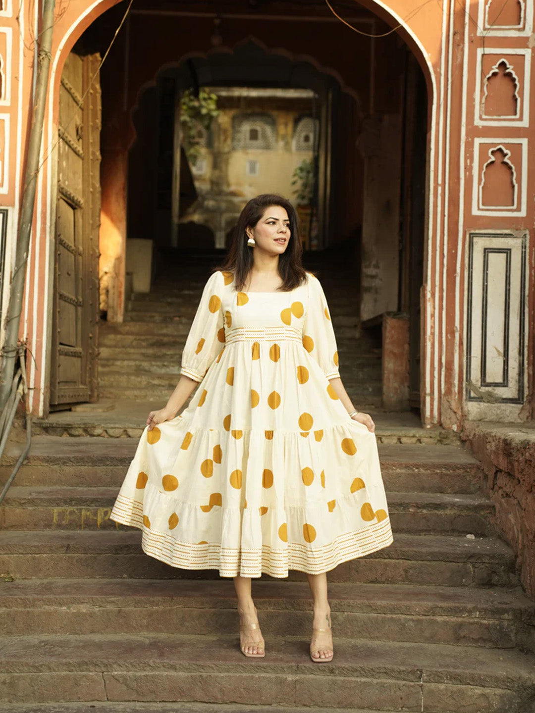 Polka Dots Mustard Printed Dress