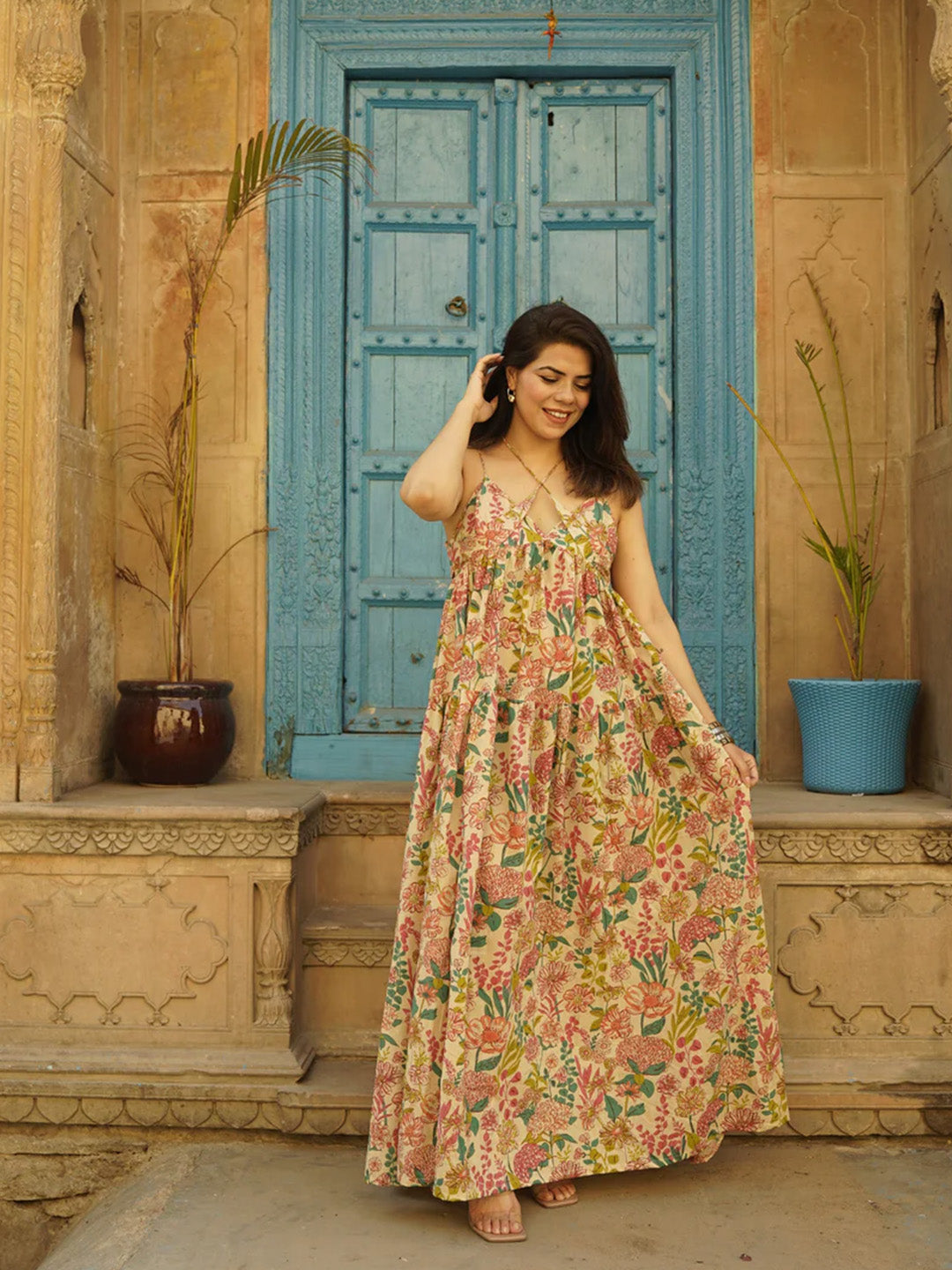 Cream Beach Printed Dress