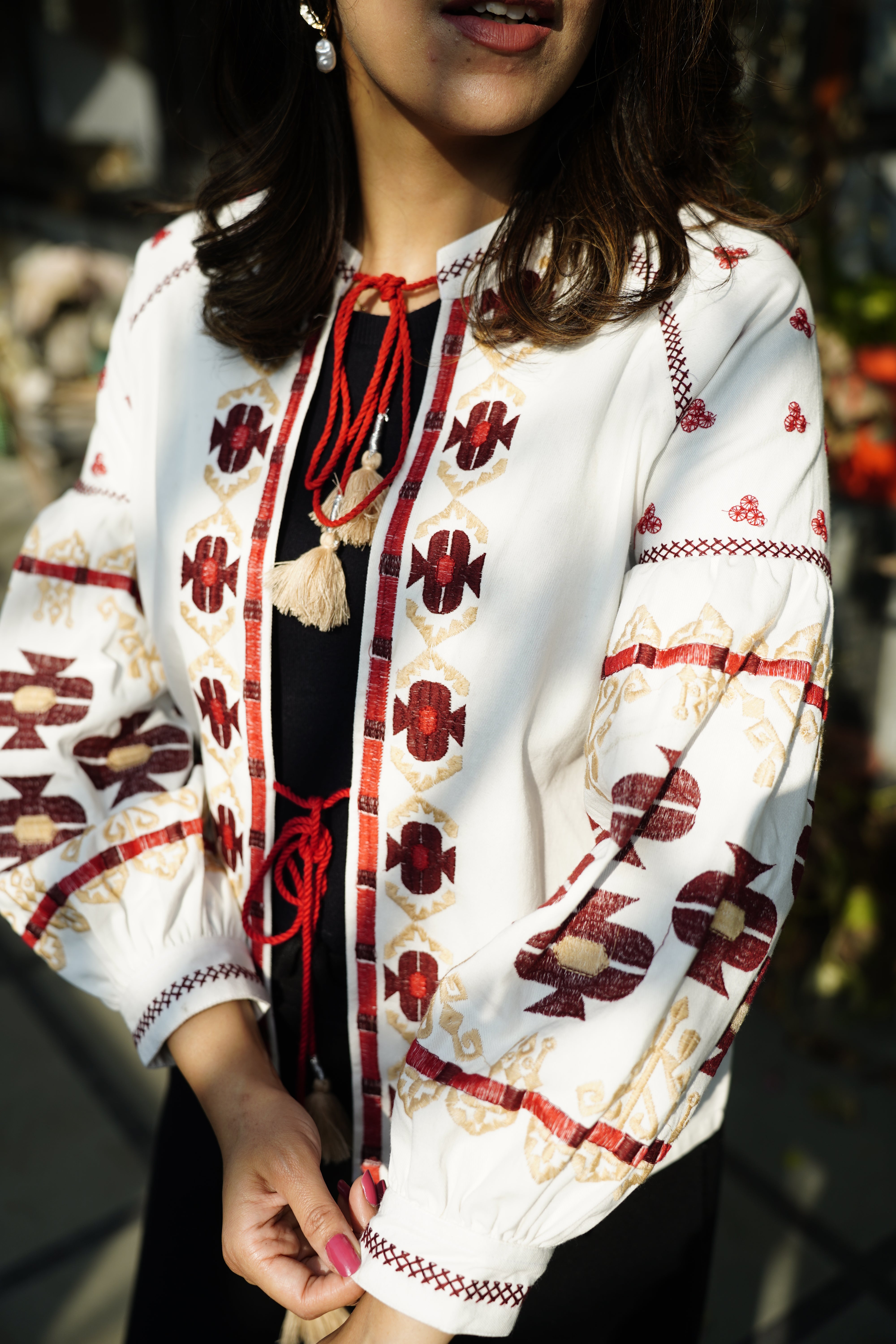 Embroidered Cotton Jacket | Ivory Rose