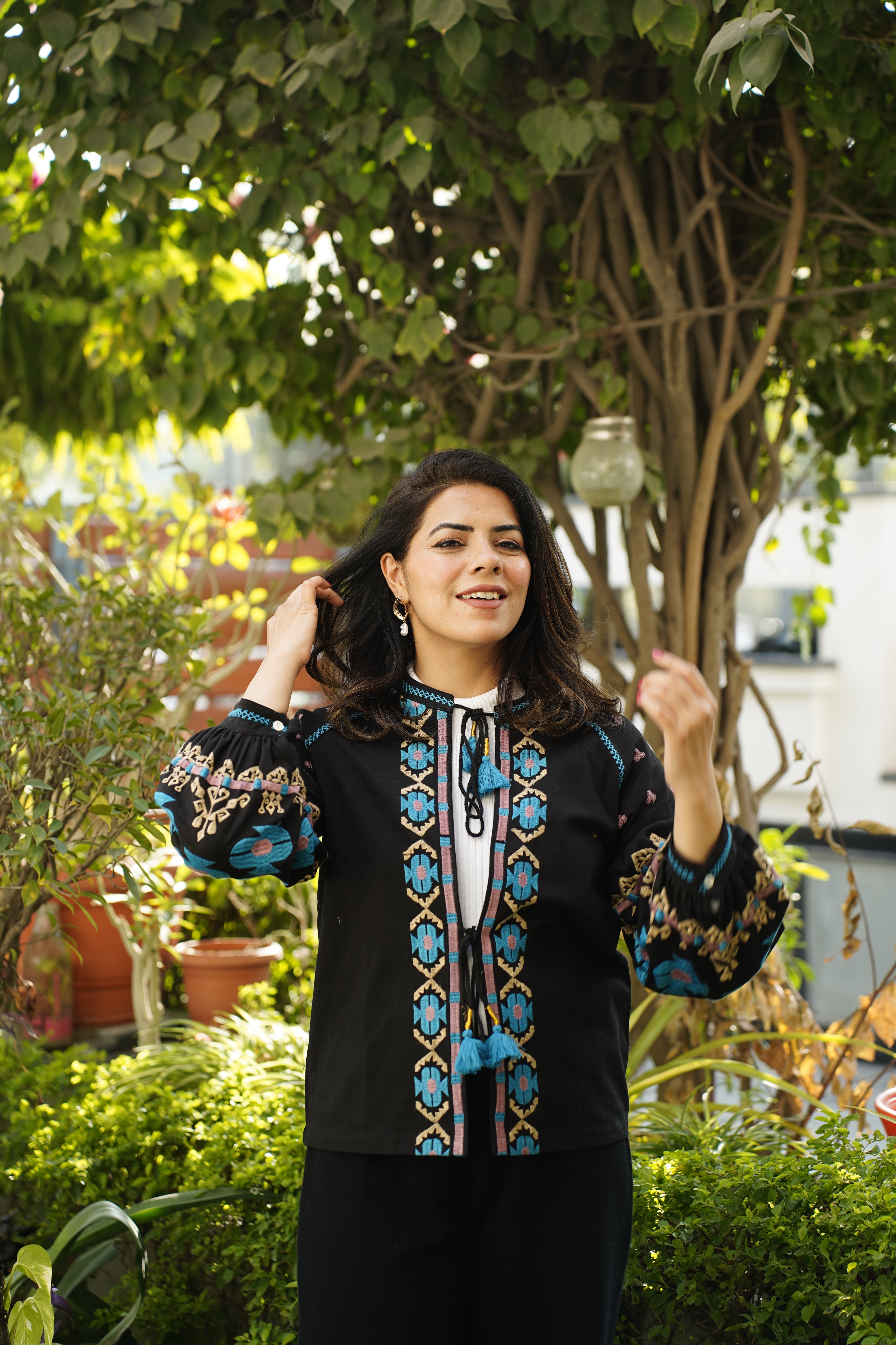 Embroidered Cotton Jacket | Indigo Oasis