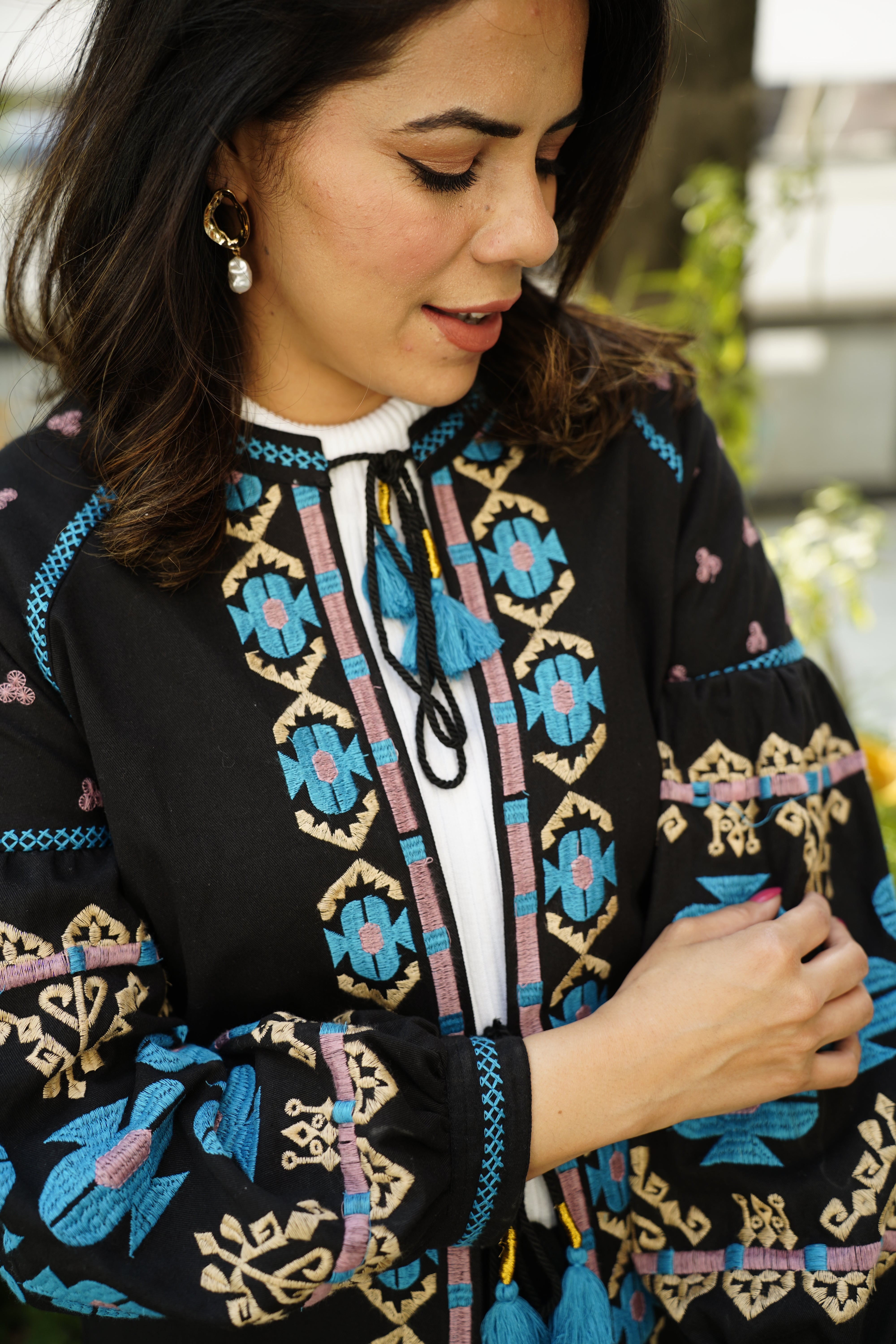 Embroidered Cotton Jacket | Indigo Oasis