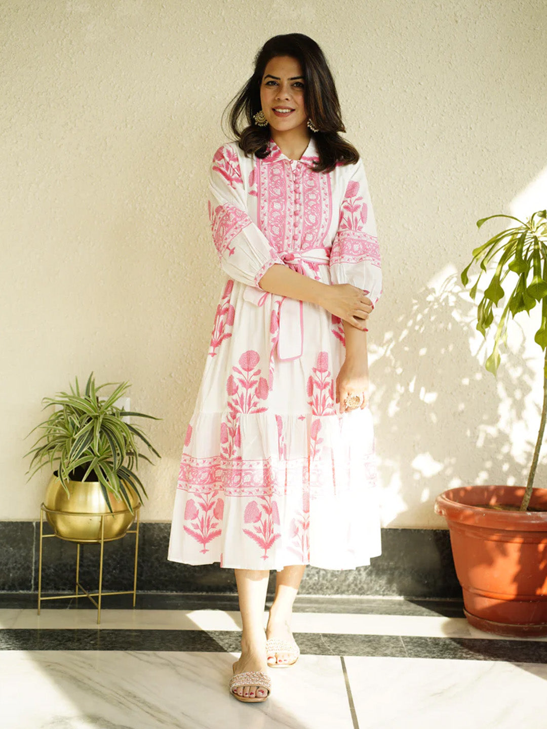 Mughal Print Dress | Blush Pink