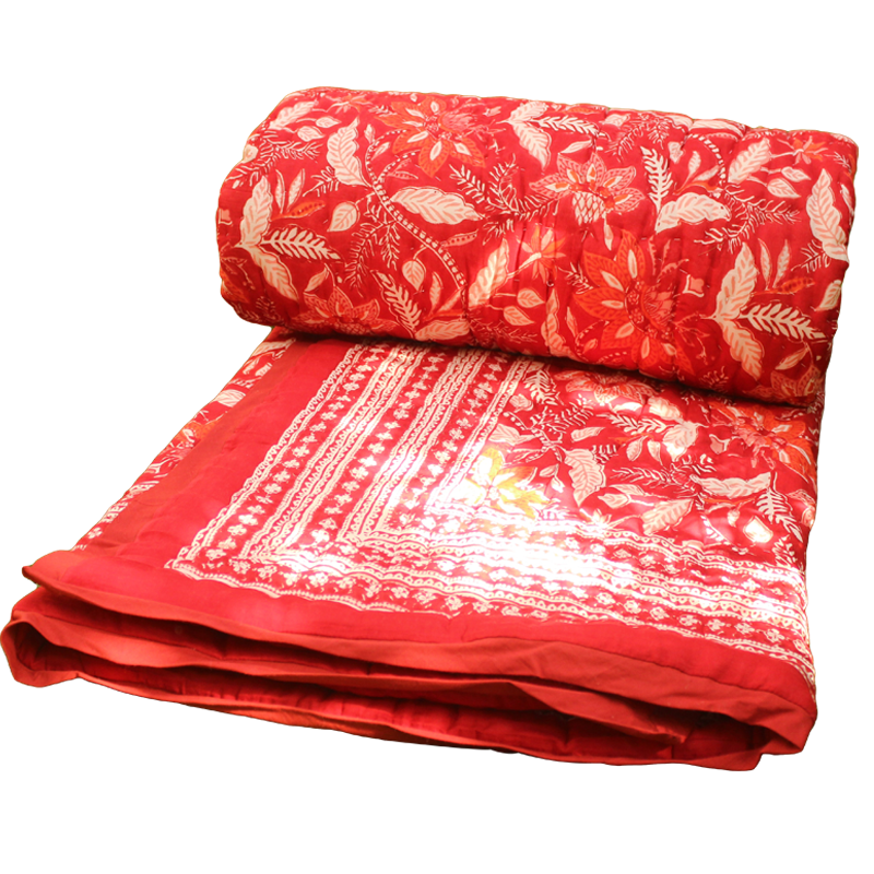 Block Print Twin/Throw Quilt | Gulab Red