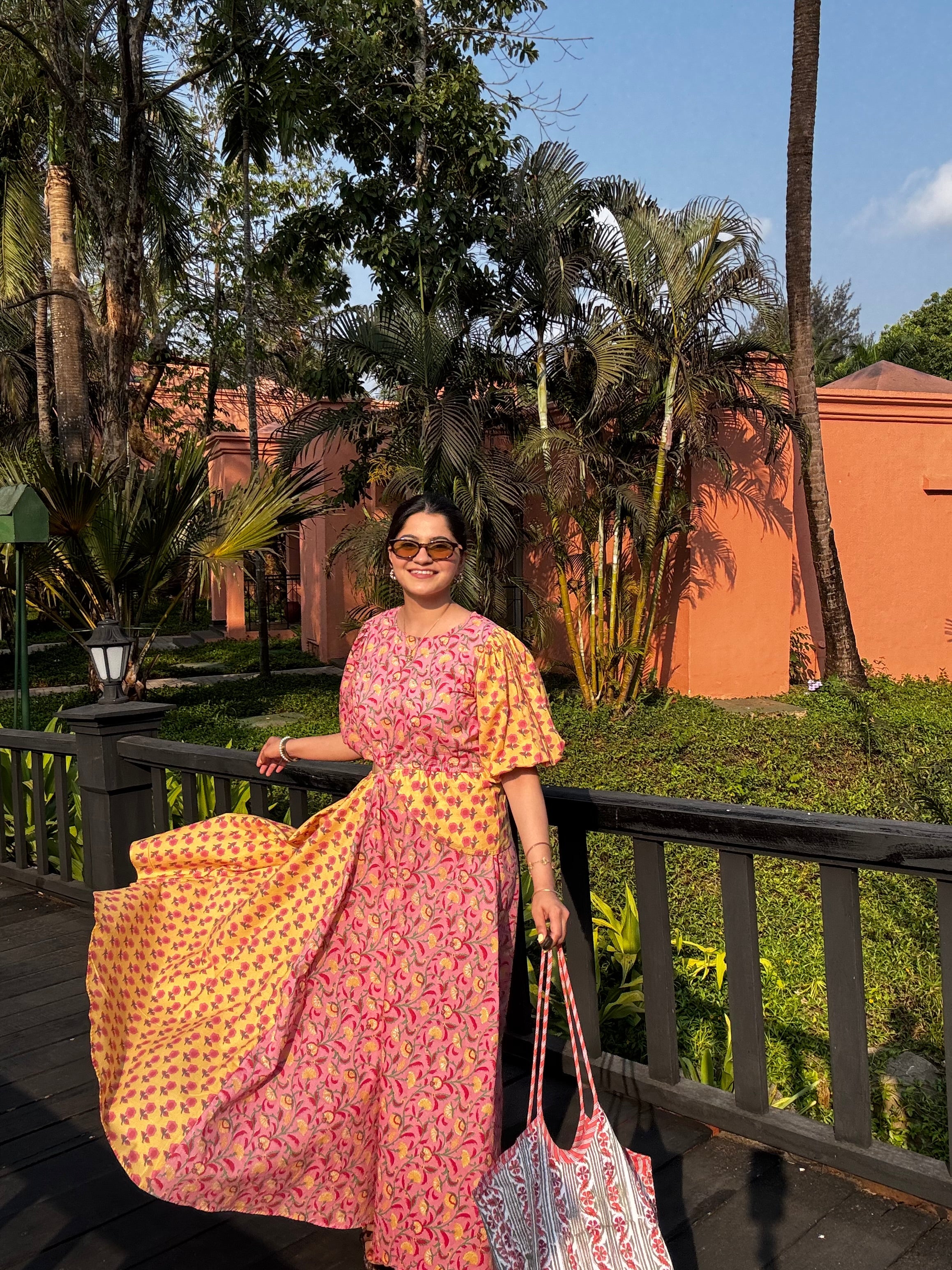 Sunset Bloom Cotton Cut-out dress