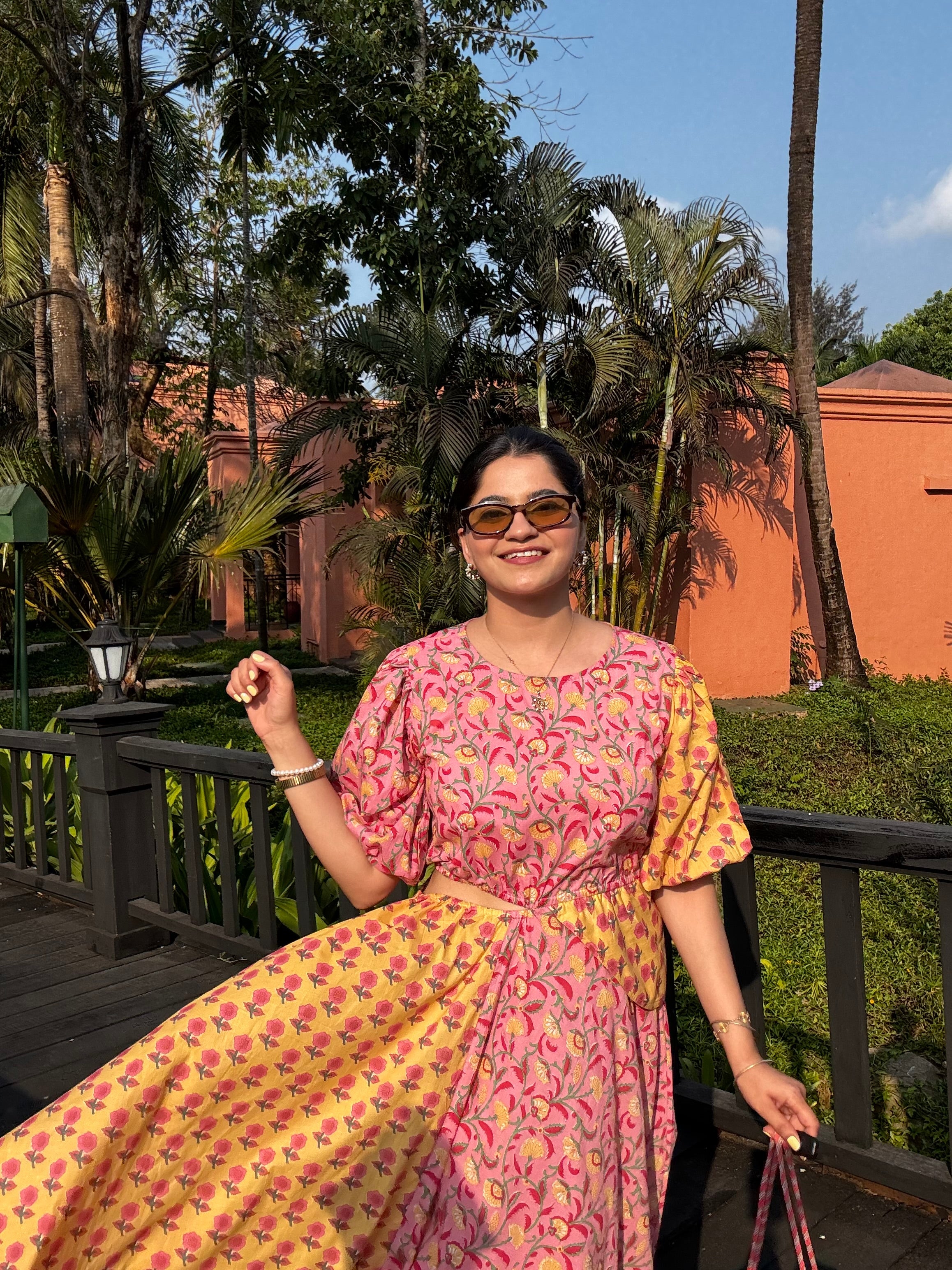 Sunset Bloom Cotton Cut-out dress
