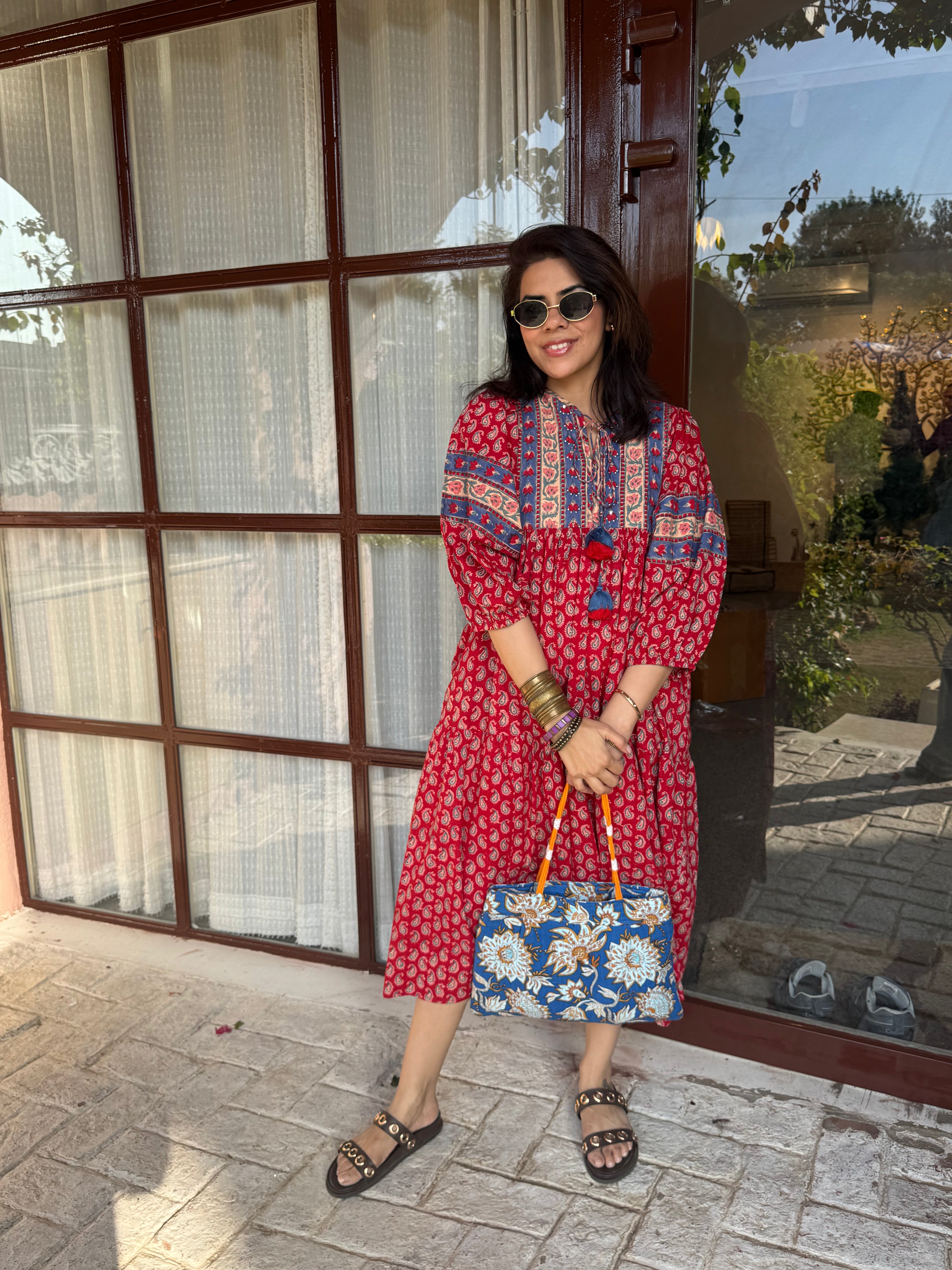 Blue Jodhpur Floral Shoulder Bag with Zip