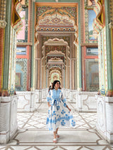 Mughal Print Dress | Sky Blue