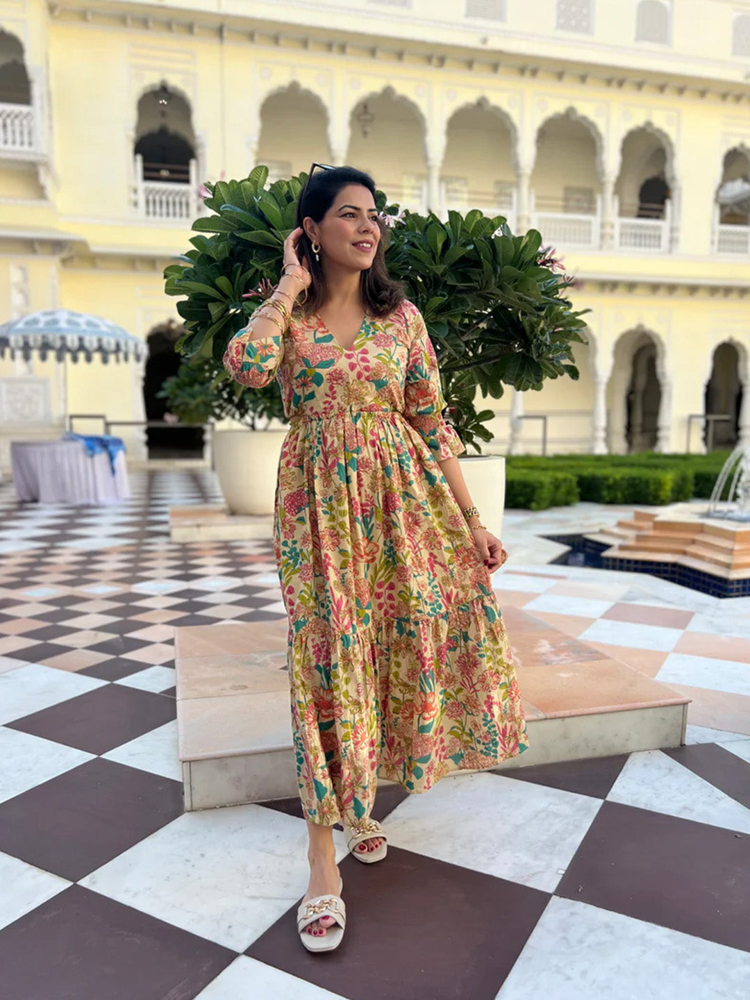 Tie Back Maxi Dress | Cream Floral