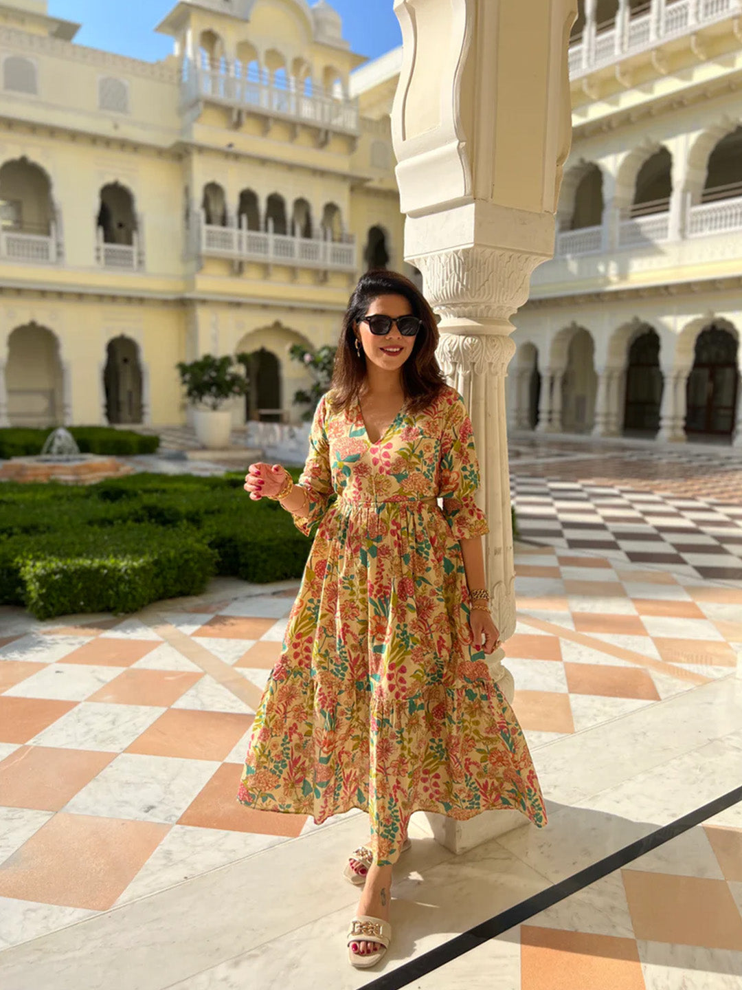 Tie Back Maxi Dress | Cream Floral