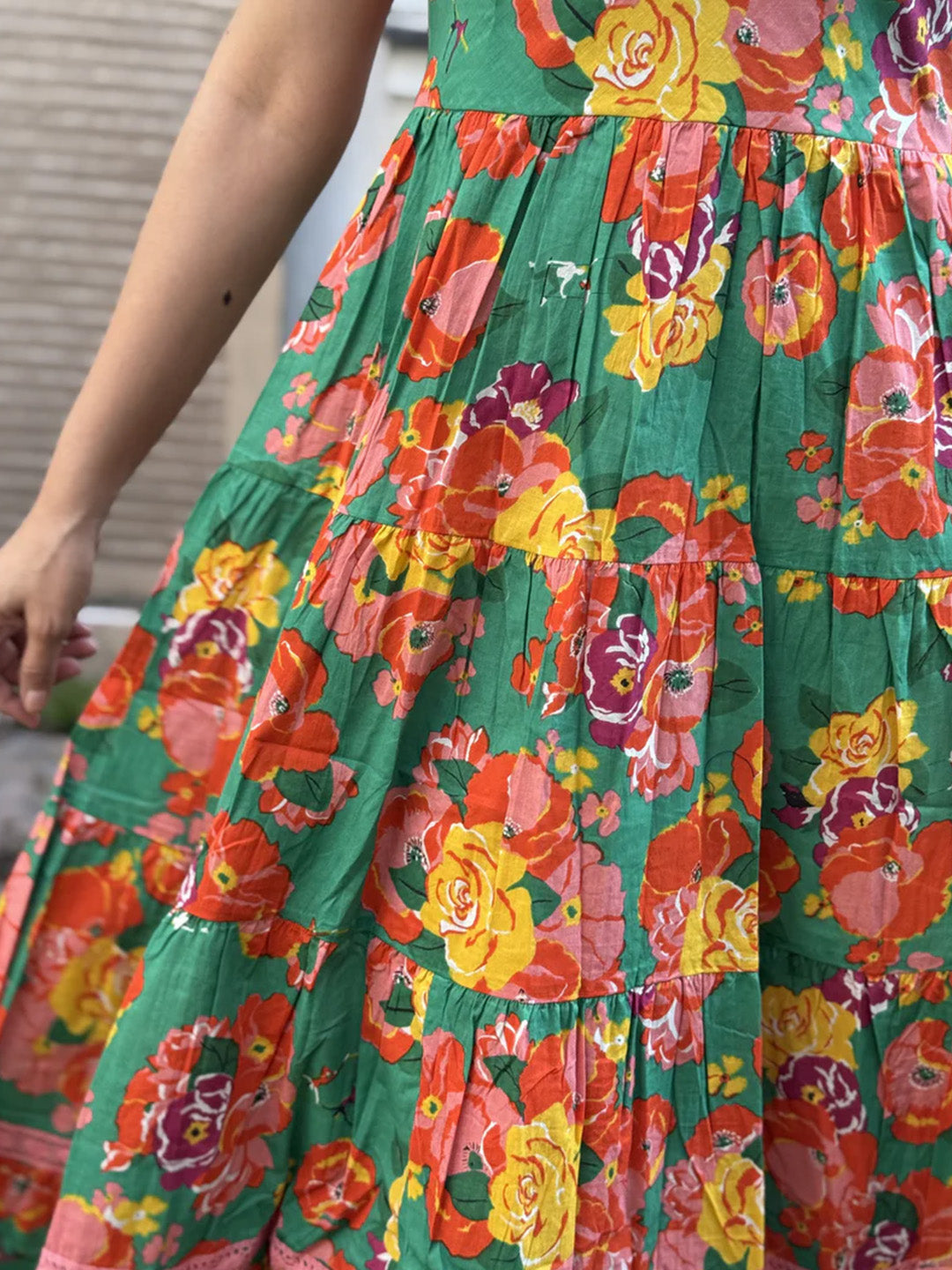 Green Printed Halter Neck Dress