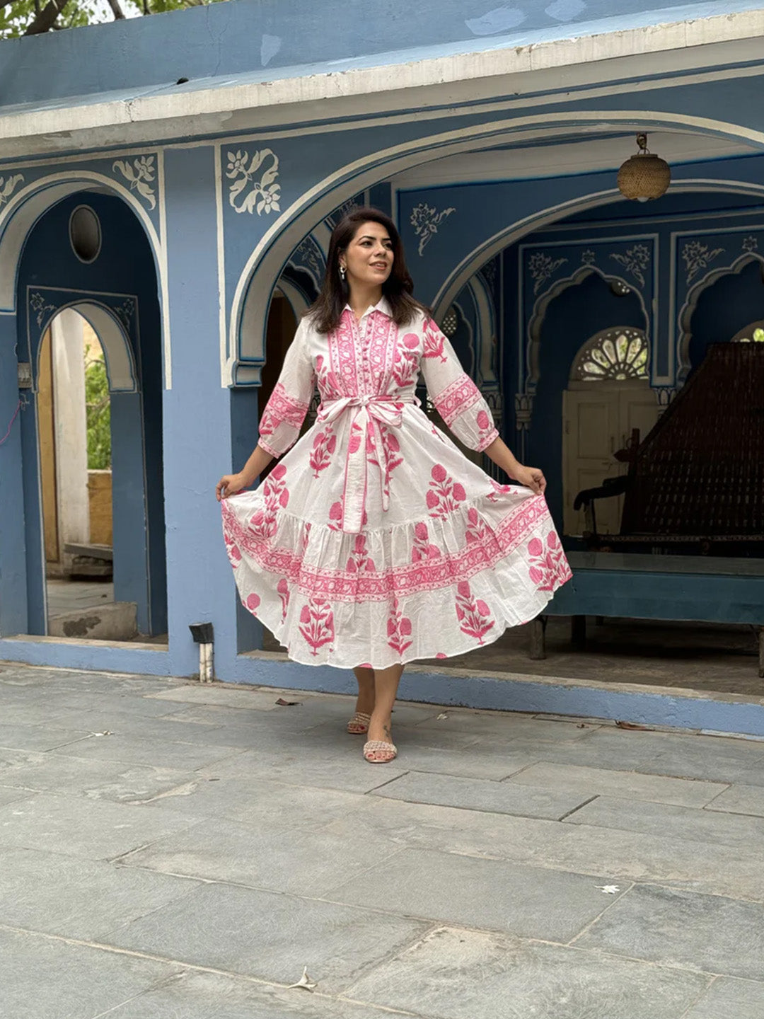 Mughal Print Dress | Blush Pink