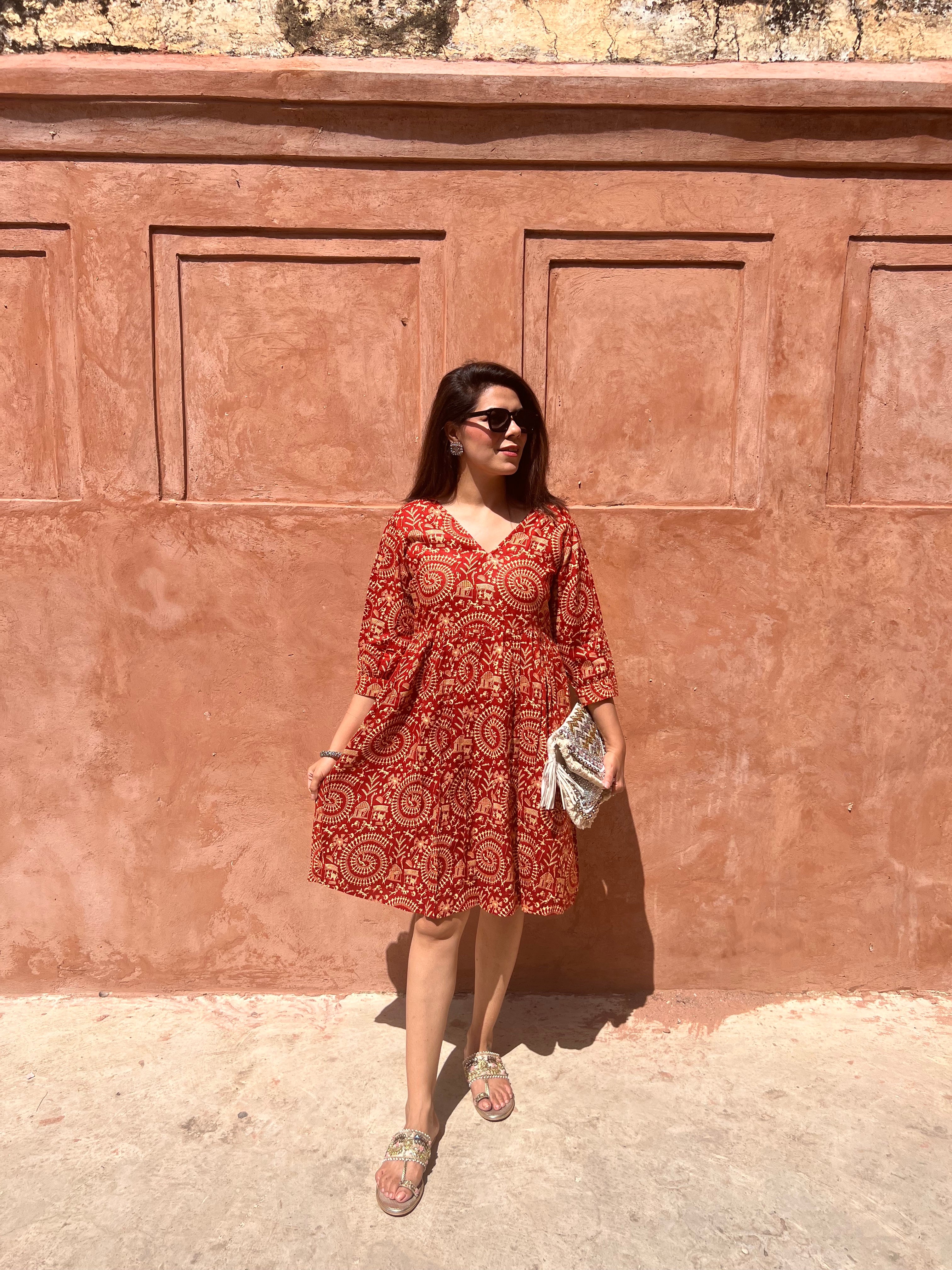 Hawa Mahal Dress | Rust Red