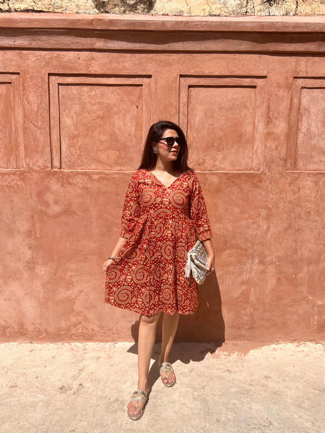 Hawa Mahal Dress | Rust Red