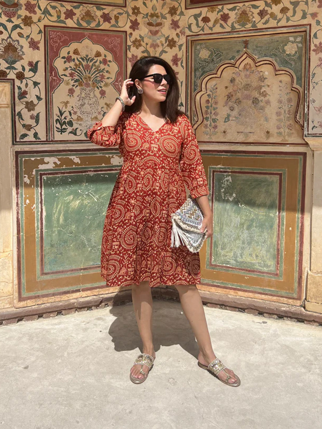 Hawa Mahal Dress | Rust Red