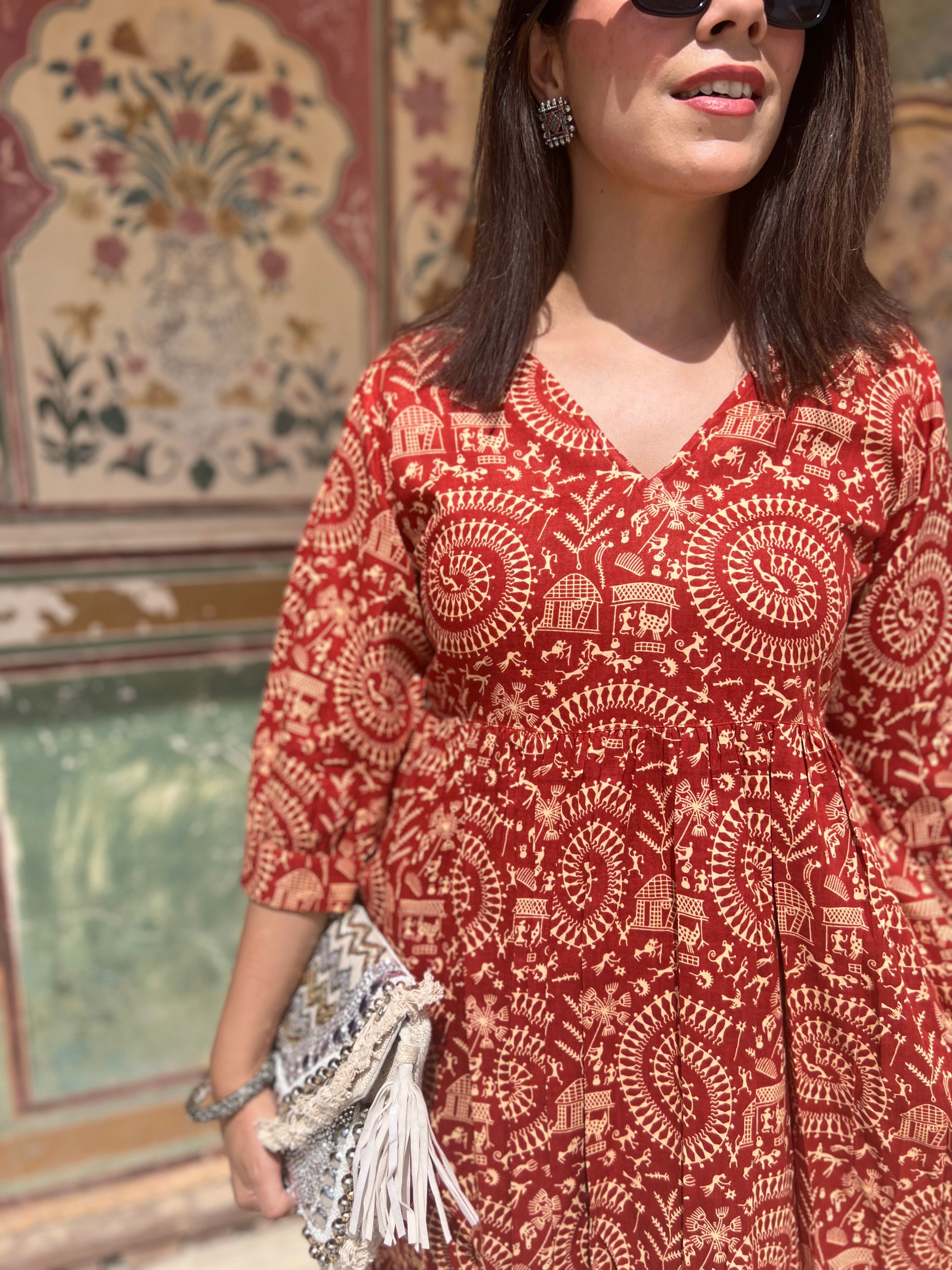 Hawa Mahal Dress | Rust Red