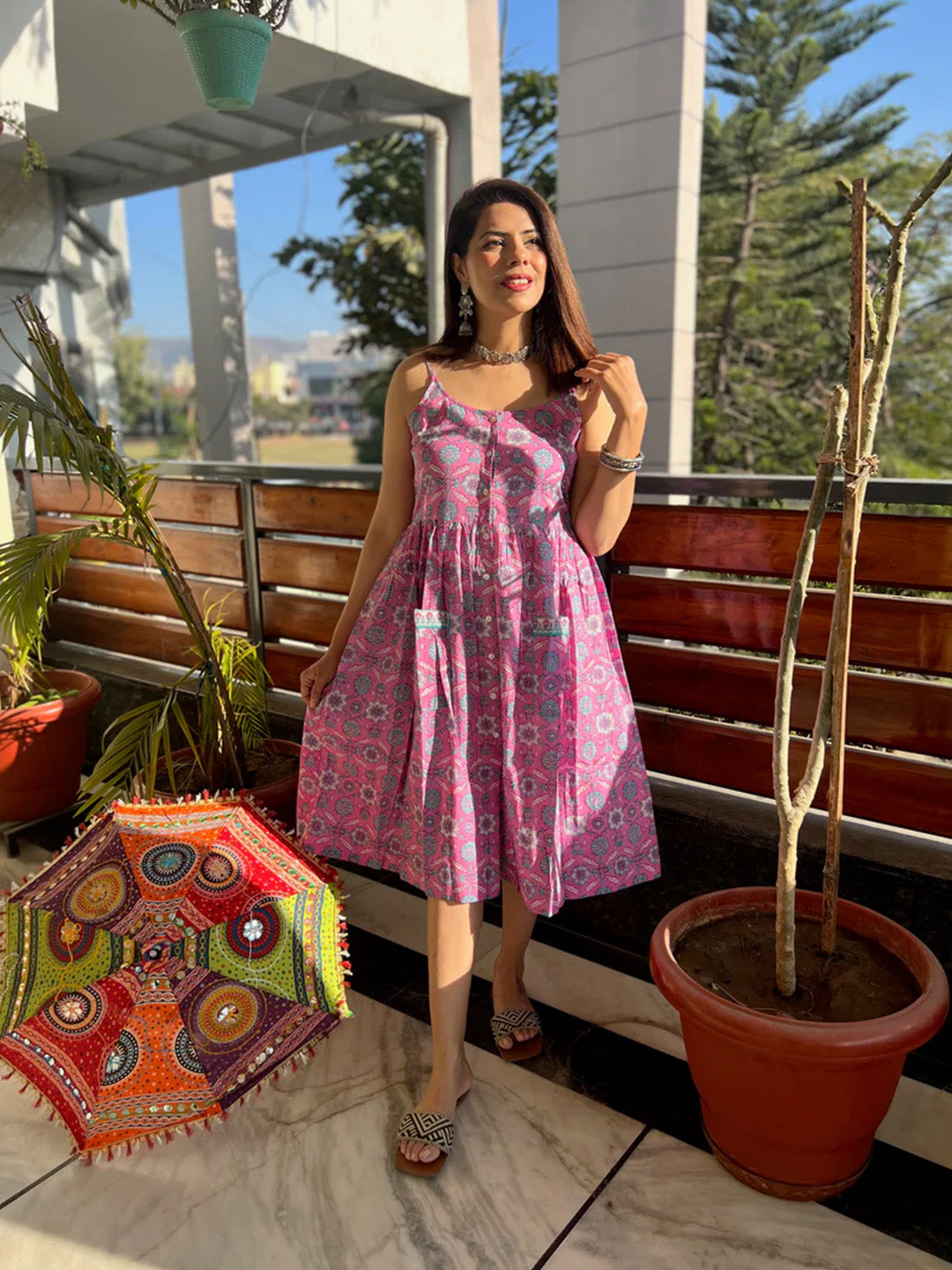 Sanganer Dress | Rose Pink