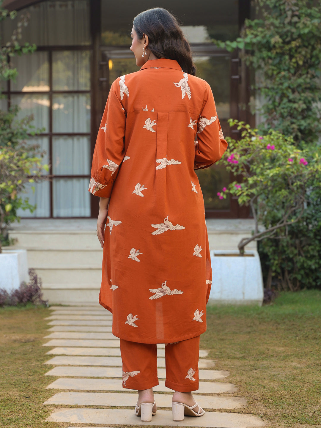 Rust Parrot Printed Cotton Co-Ord Set