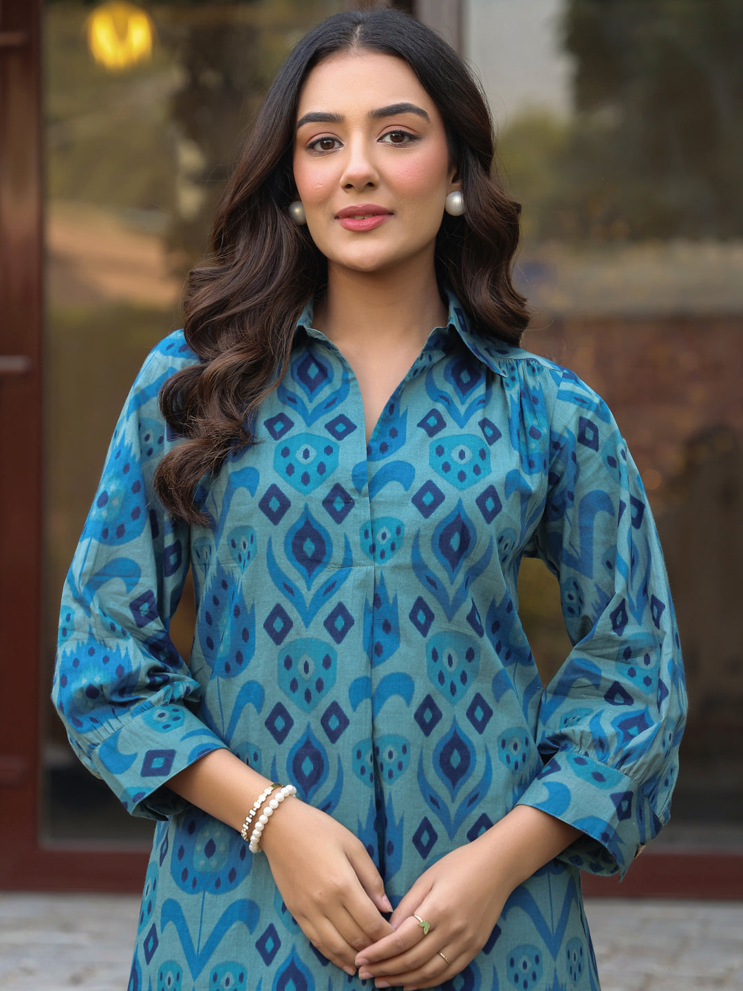 Blue Ikat Printed Cotton Co-Ord Set