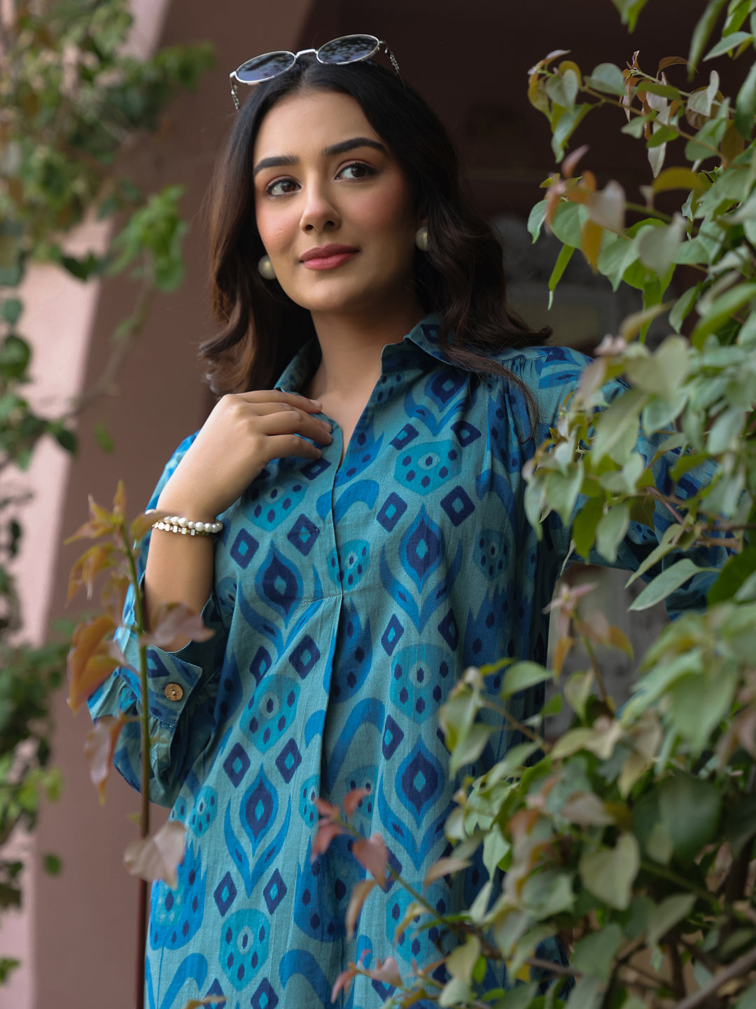 Blue Ikat Printed Cotton Co-Ord Set