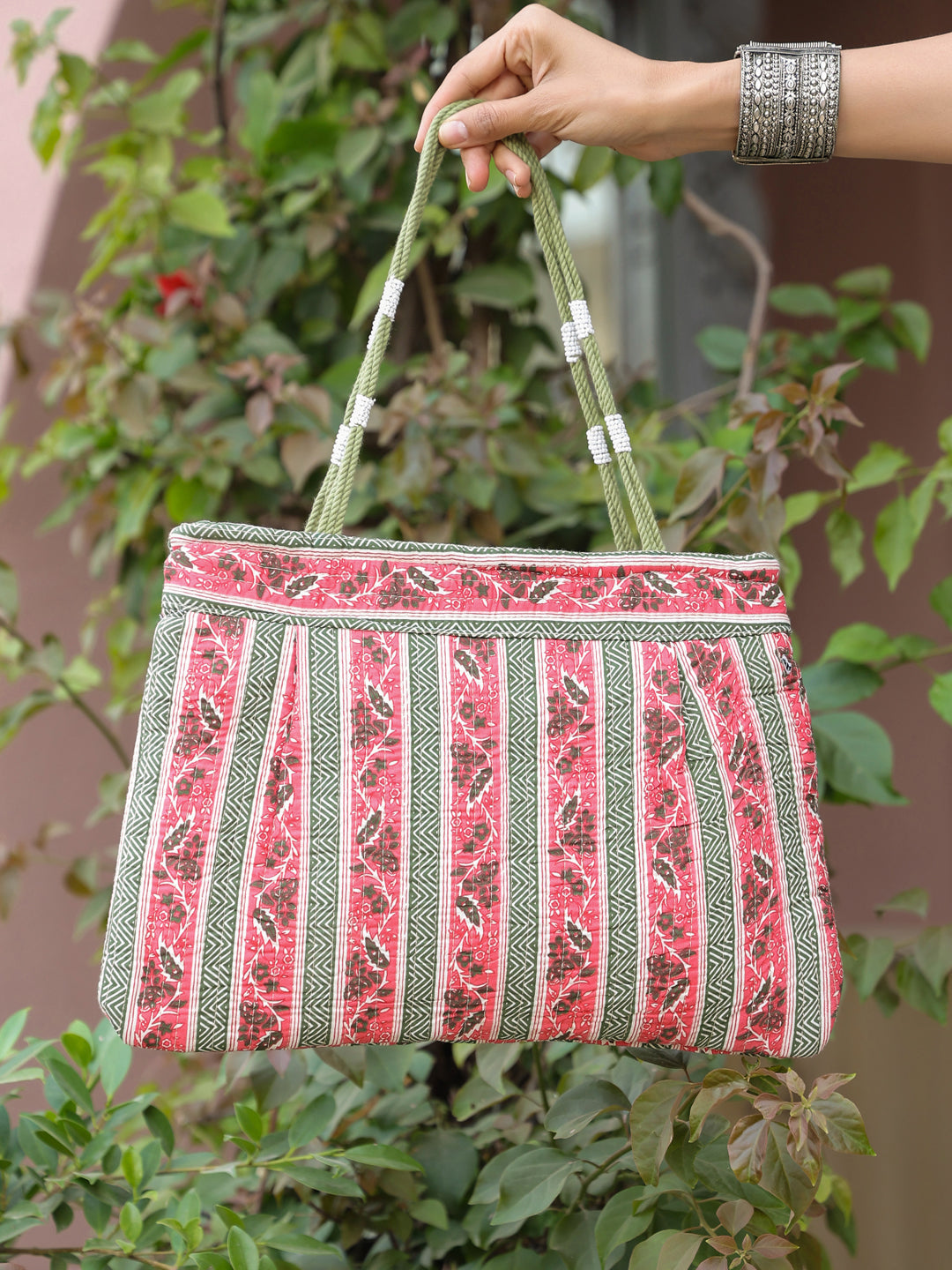 Pink Border Shoulder Bag with Zip