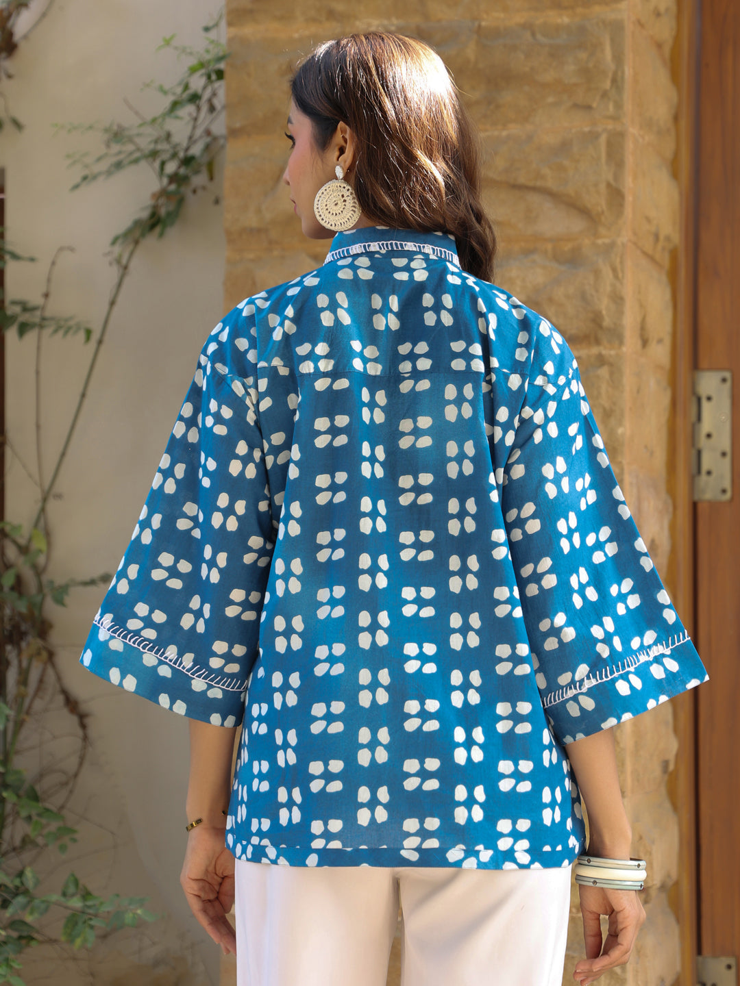 Blue Picnic Ethnic Motif Printed Cotton Top