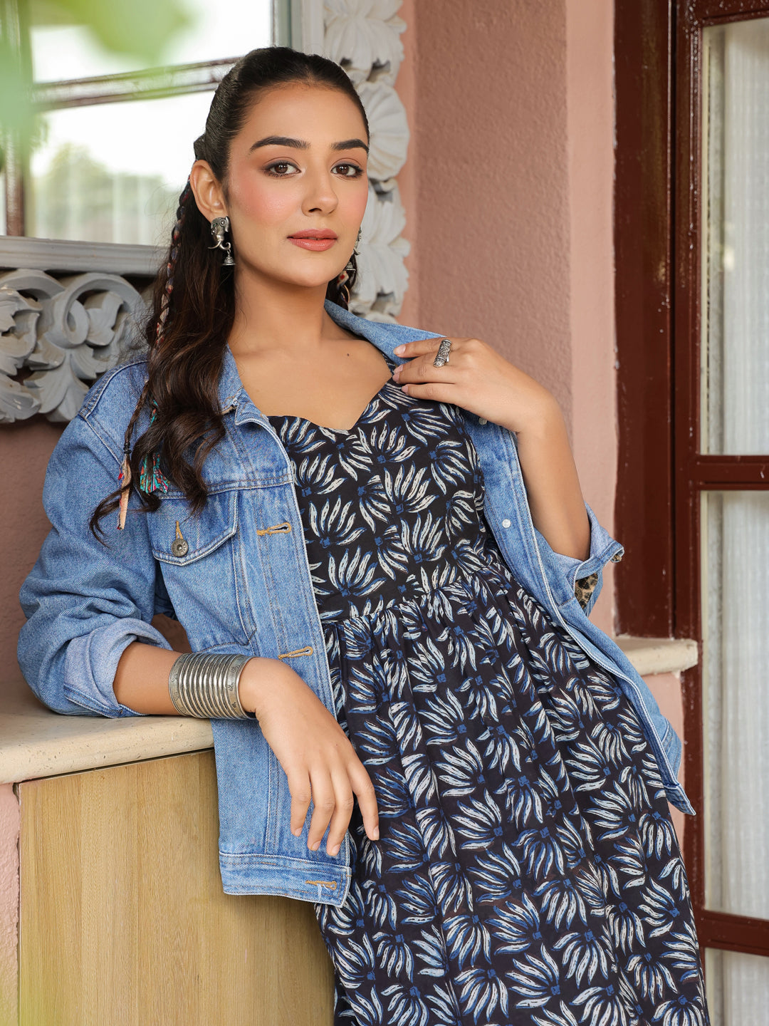 Blue Booti Handblock Printed Sleeveless Midi Dress