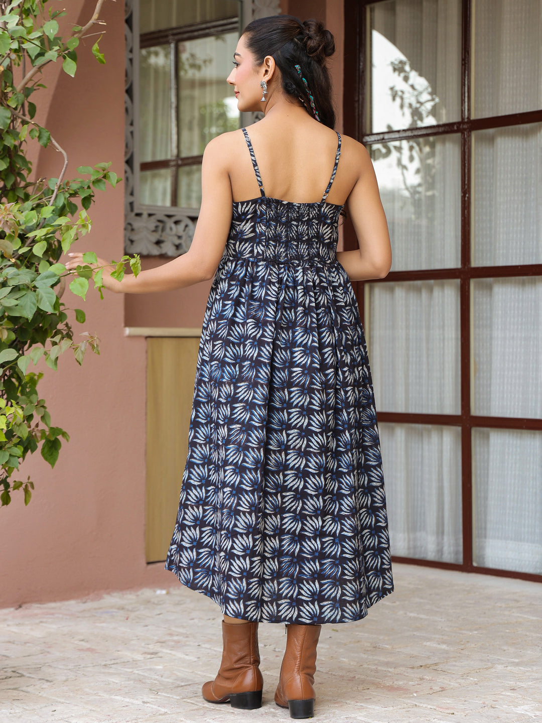 Blue Booti Handblock Printed Sleeveless Midi Dress