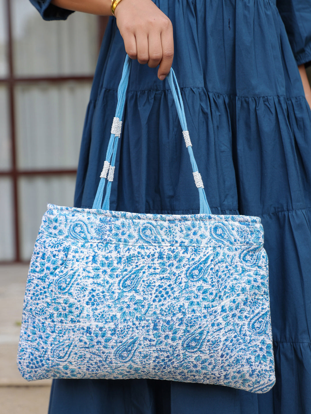Blue Paisley Shoulder Bag with Zip
