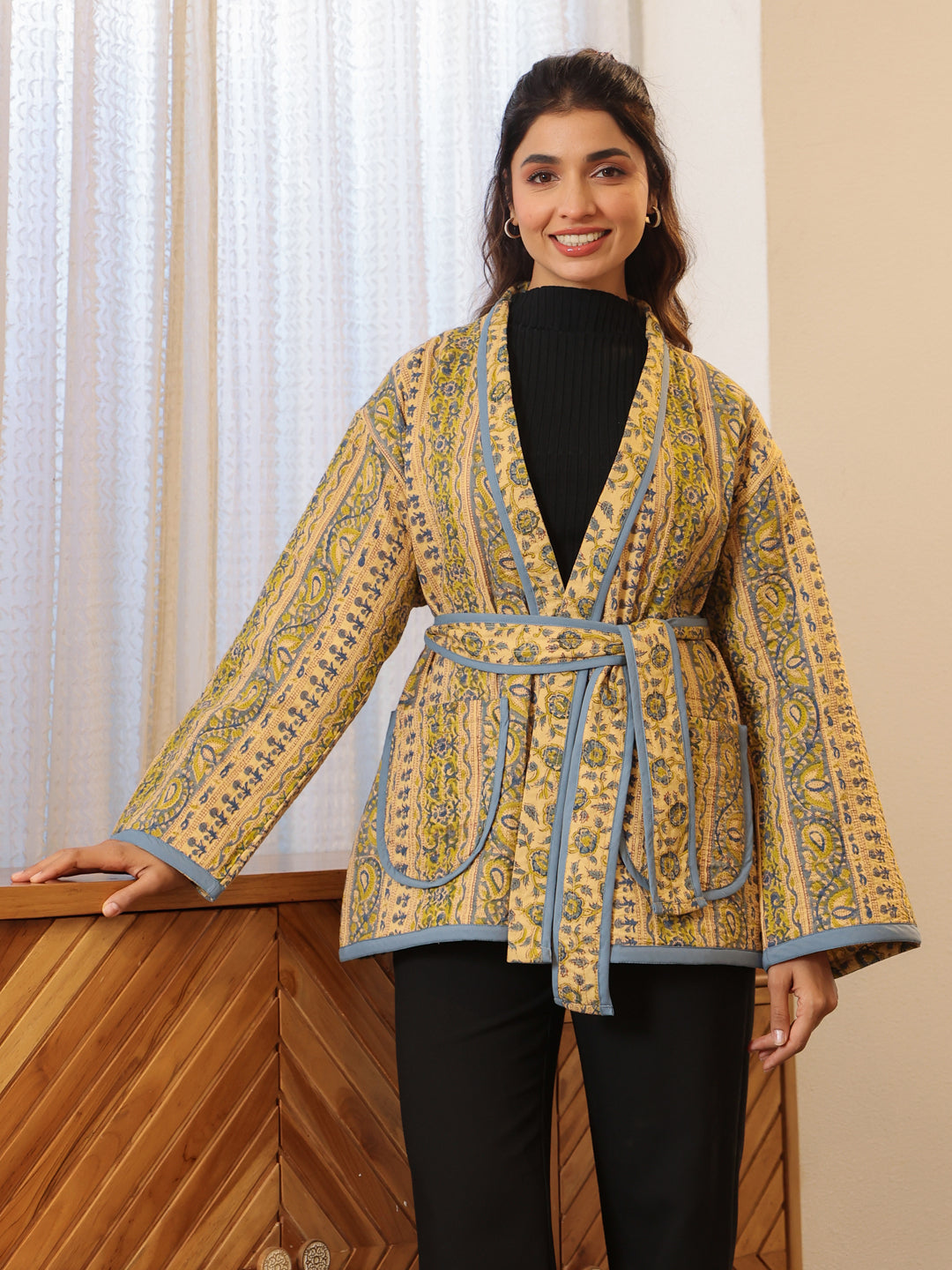 Rustic Firdaus  Reversible Quilted Jacket with Pockets