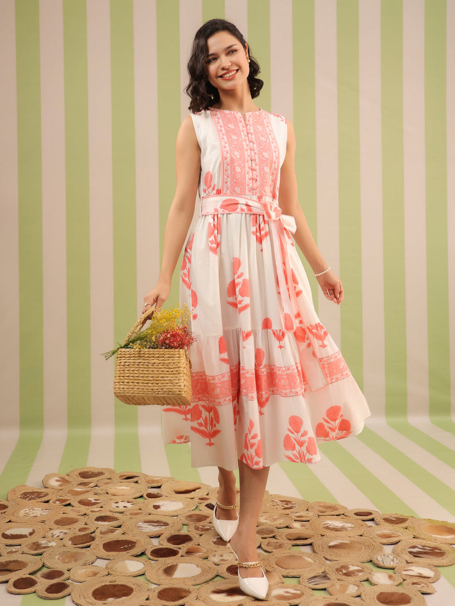 strapless open back dress Pink Floral Dress With Belt main image 1
