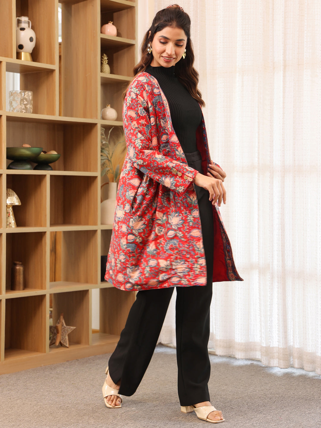 Anokhi Handblock Printed Coat with Pockets